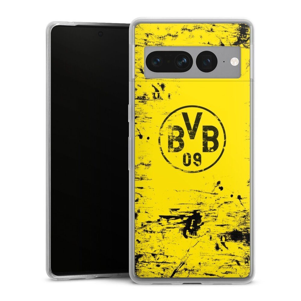 DeinDesign Handyhülle Borussia Dortmund Offizielles Lizenzprodukt BVB BVB Destroyed Look, Google Pixel 7 Pro Slim Case Silikon Hülle Ultra Dünn Schutzhülle