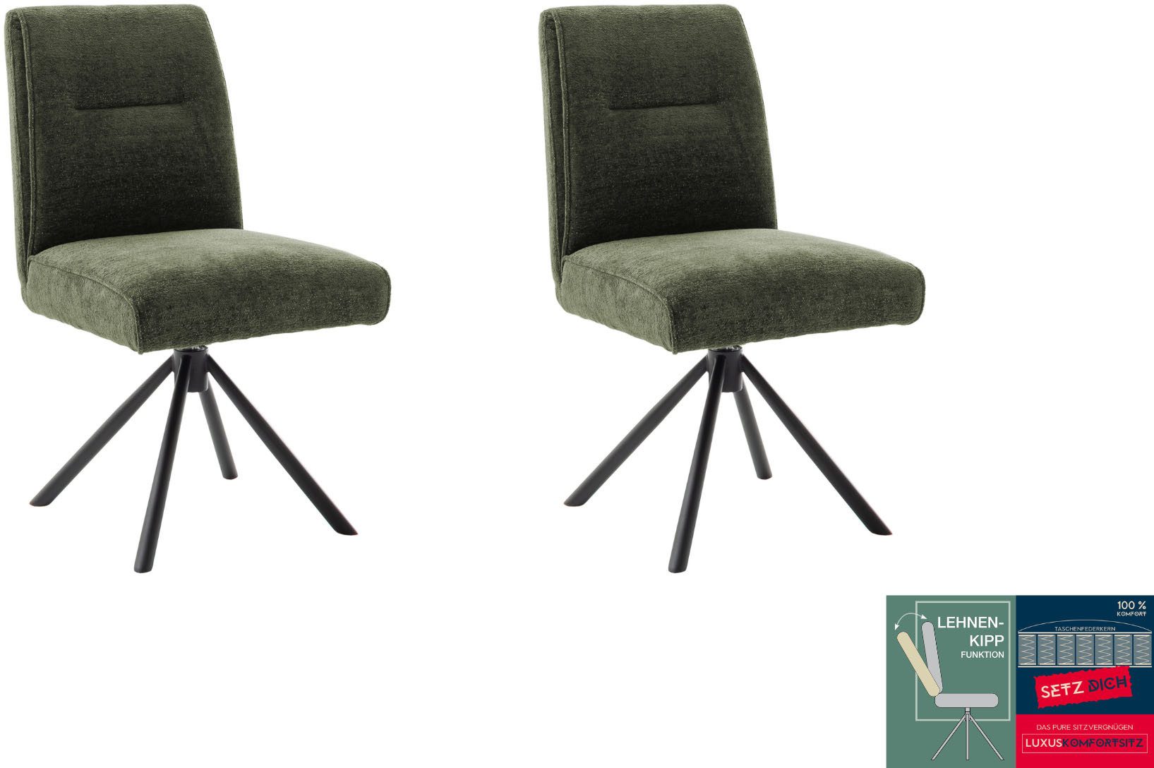 MCA furniture 4-Fußstuhl DELANE Esszimmerstuhl (2er Set) - Stuhl (Set, 2 St), Taschenfederkern, Lehnenkippfunktion, beweglicher Rücken, 360° drehbar