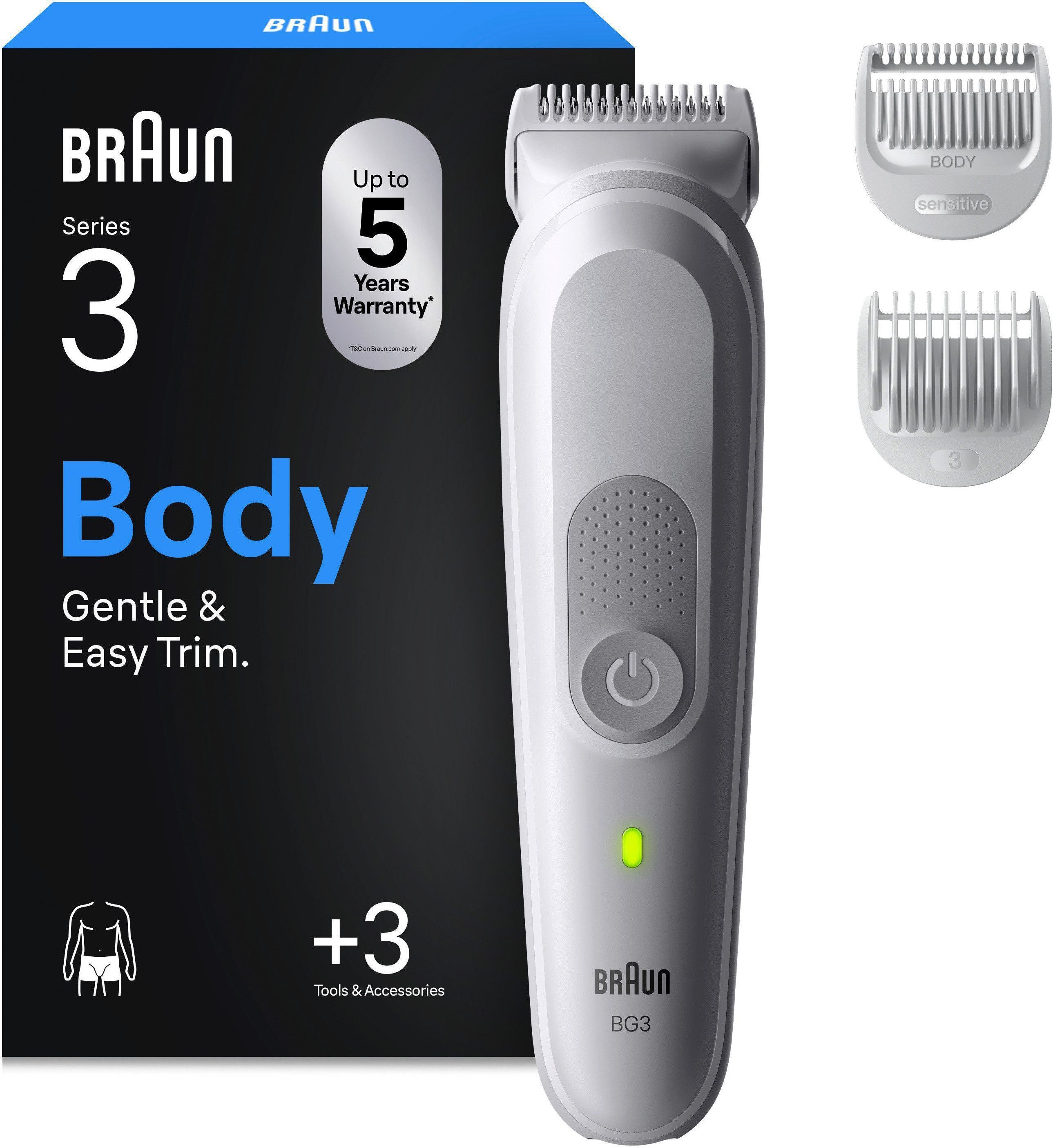 Braun Haarschneider Bodygroomer BG3530, Extra Hautschutz, 80 Min Akkulaufzeit, wasserdicht