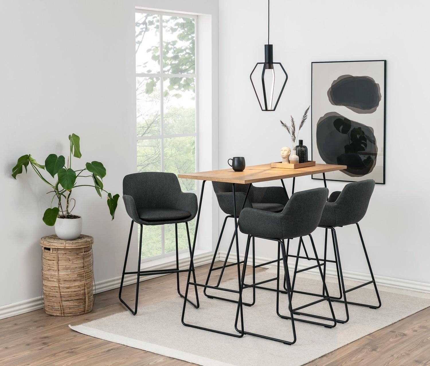 ACTONA GROUP Barhocker LISA, H 100 cm, Dunkelgrau, Schwarz matt, (1 St), Stoffbezug, Kufengestell, mit Fußbank
