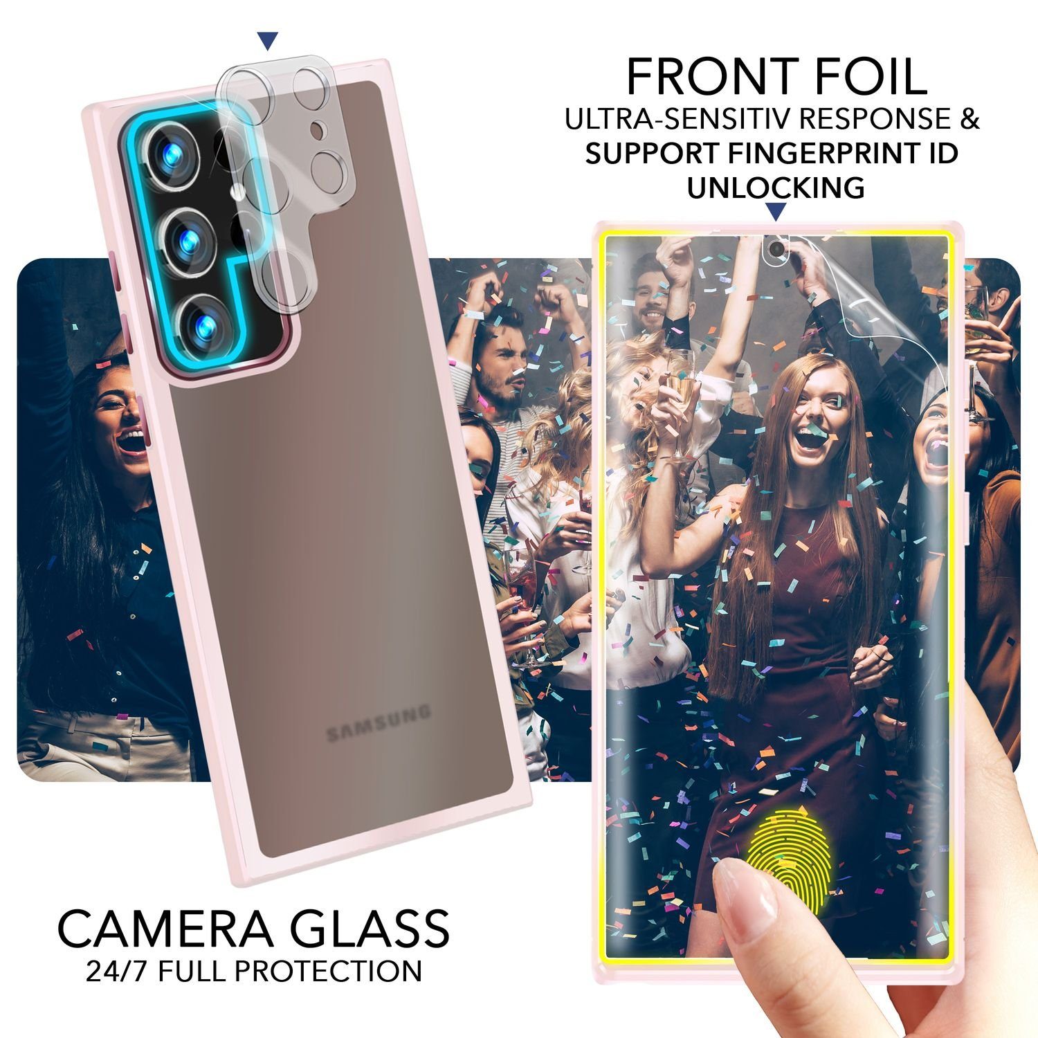 Nalia Smartphone-Hülle Samsung Galaxy S23 Ultra 17,3 cm (6,8 Zoll), Hybrid Hülle Semi-Transparent Matt / 2x Display- & Kameraschutz / Case