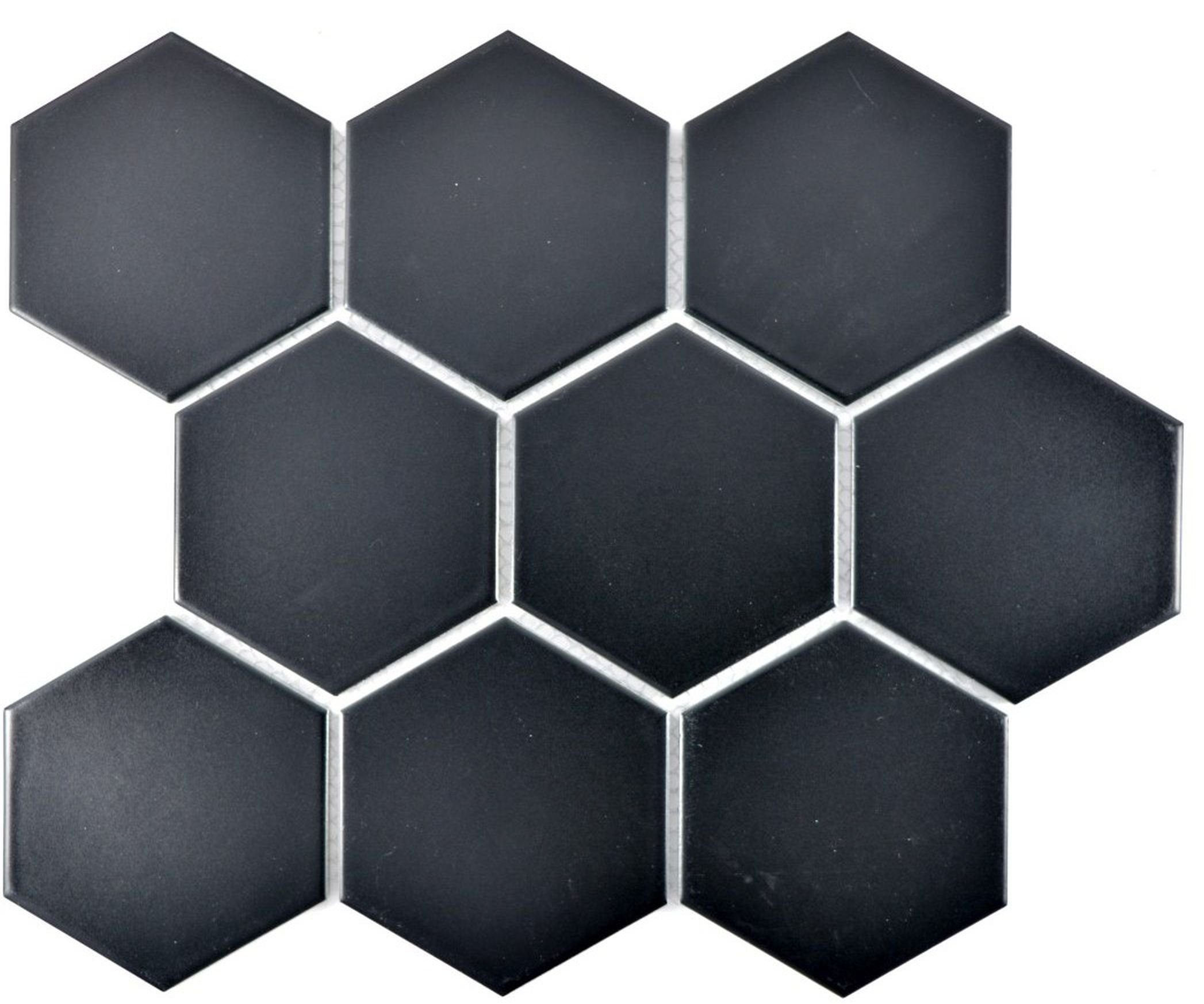 Mosani Mosaikfliesen Hexagonale Sechseck Mosaik Fliese Keramik schwarz matt Küche Bad