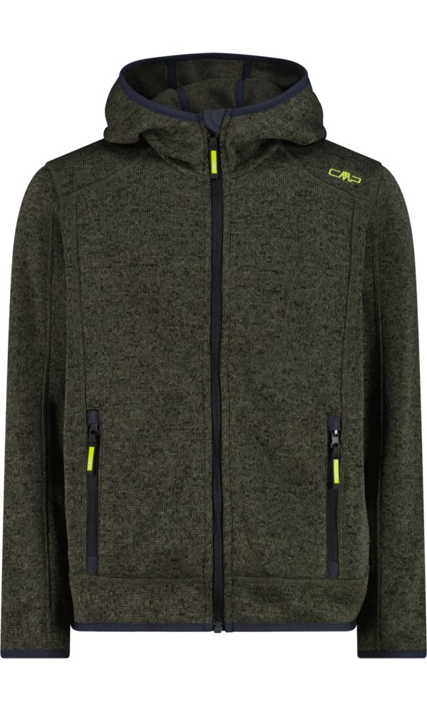 CMP Strickfleecejacke KID JACKET FIXED HOOD wasserabweisend, windabweisend, mit Kapuze, wärmeisolierend
