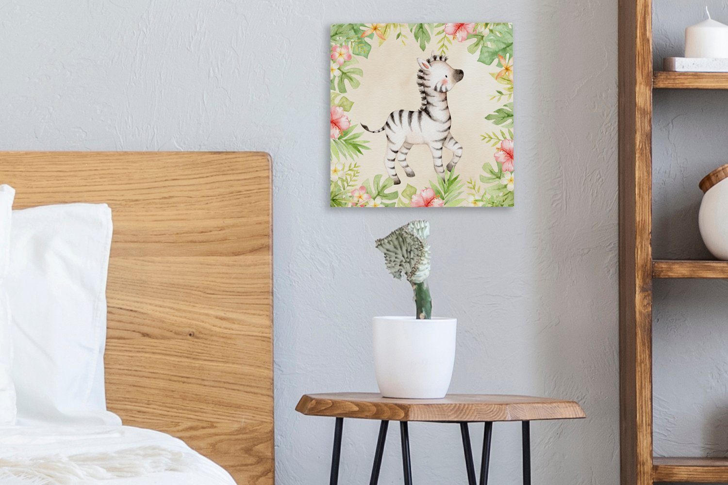OneMillionCanvasses® Leinwandbild Dschungel - Bilder Leinwand Aquarellfarbe, Zebra Wohnzimmer - (1 Schlafzimmer St), für