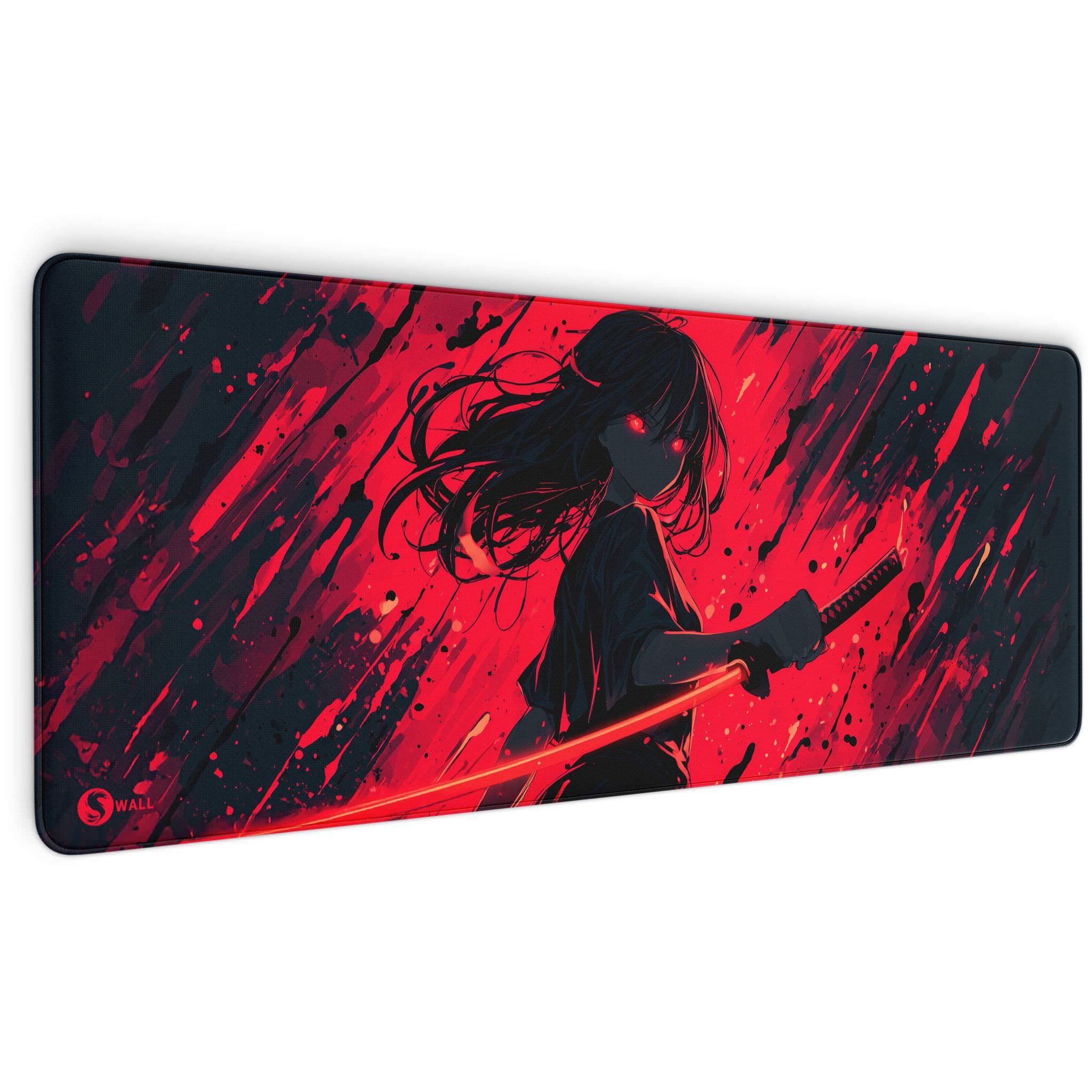 Sunnywall Gaming Mauspad Premium XXL - 4 mm Dicke inkl. Desktop Wallpaper (Katana Demon), Ultra-Glatte Oberfläche, vernähte Ränder, rutschfest, langlebig