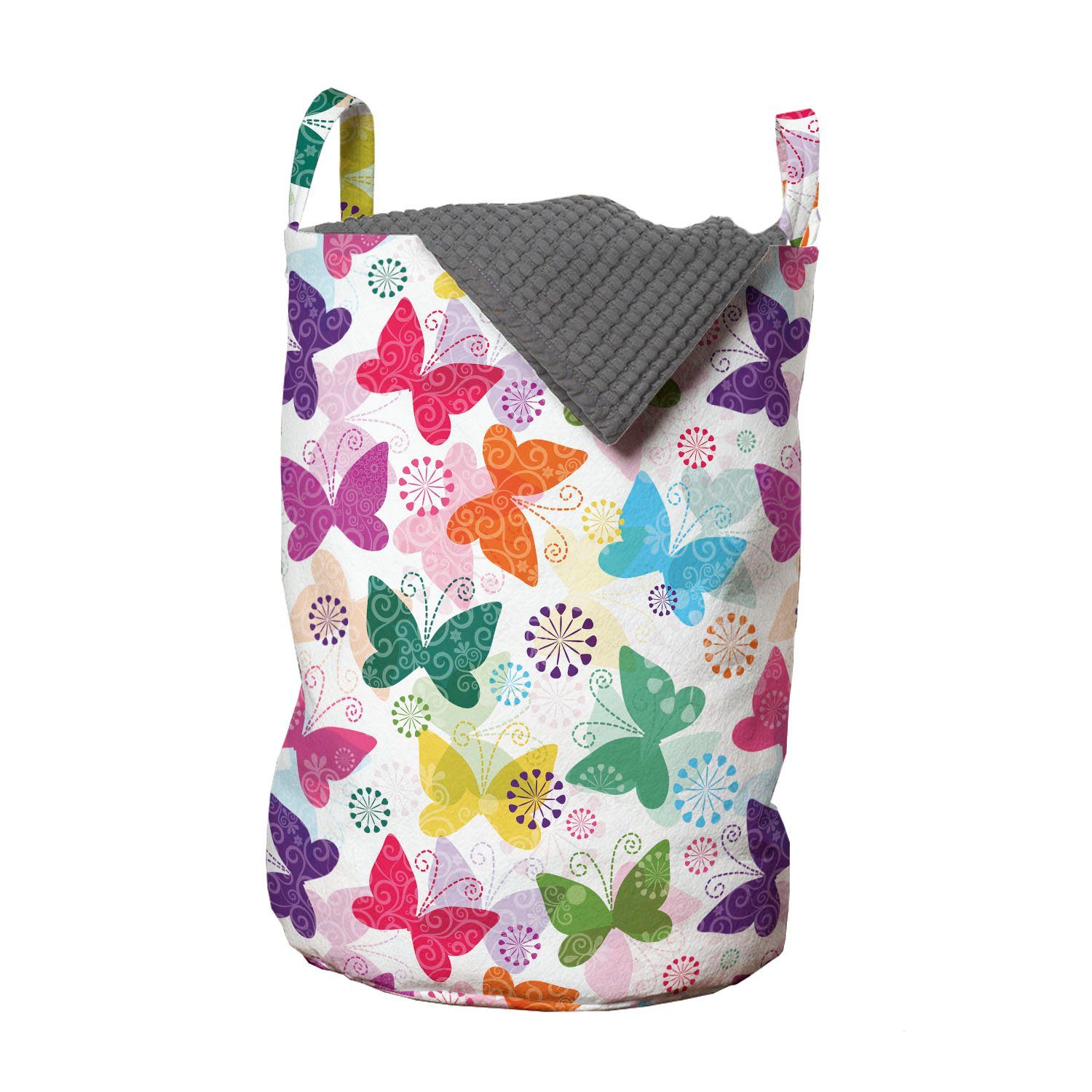 Abakuhaus Wäschesäckchen Wäschekorb mit Griffen Kordelzugverschluss für Waschsalons, Schmetterling Leuchtende Blumenalles