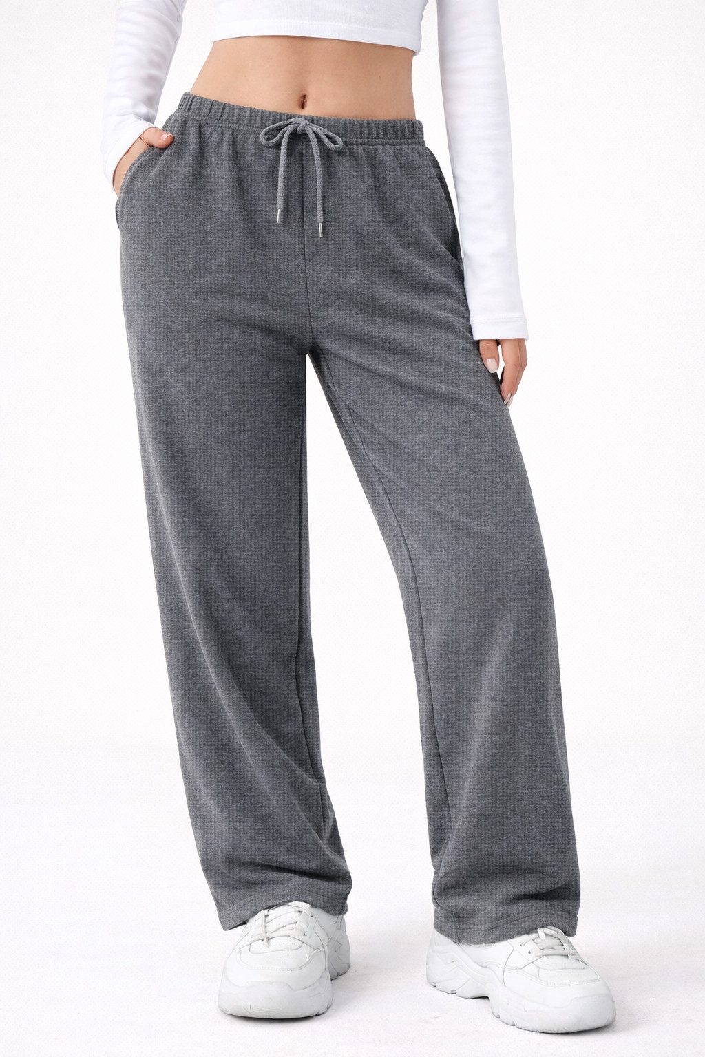 R-CAMP Sweathose Jogginghose Damen Lang Weite Sporthose Weites Bein Baumwolle Bequeme Wide Leg