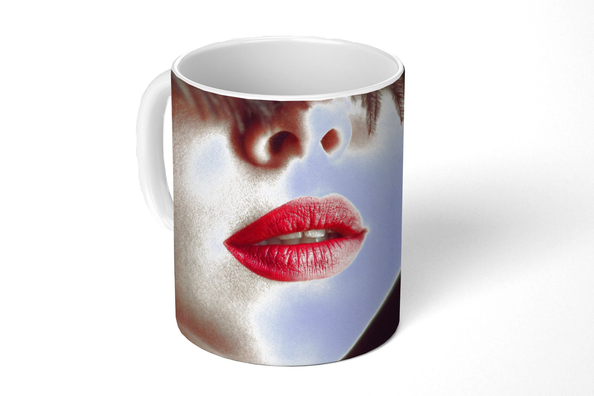 MuchoWow Tasse Frau - Lippen - Rot - Porträt, Keramik, Kaffeetassen, Teetasse, Becher, Teetasse, Geschenk