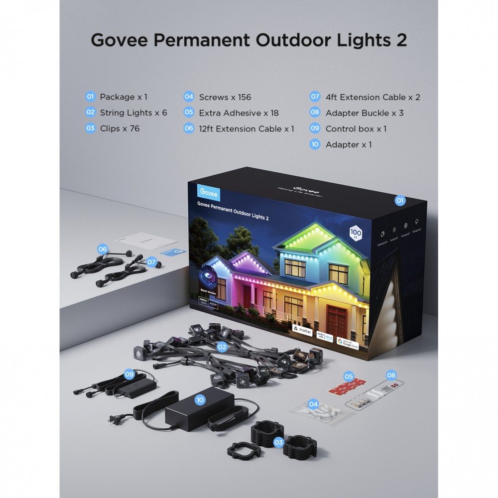 Govee LED-Streifen Permanent Outdoor Lights 2 30 m - LED-Leuchte - schwarz