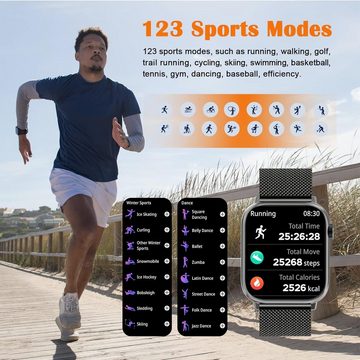 fremtudmy Smartwatch (1,83 Zoll, Android, iOS), mit Telefonfunktion, Fitnessuhr mit Blutdruckmessung Pulsmesser Uhr