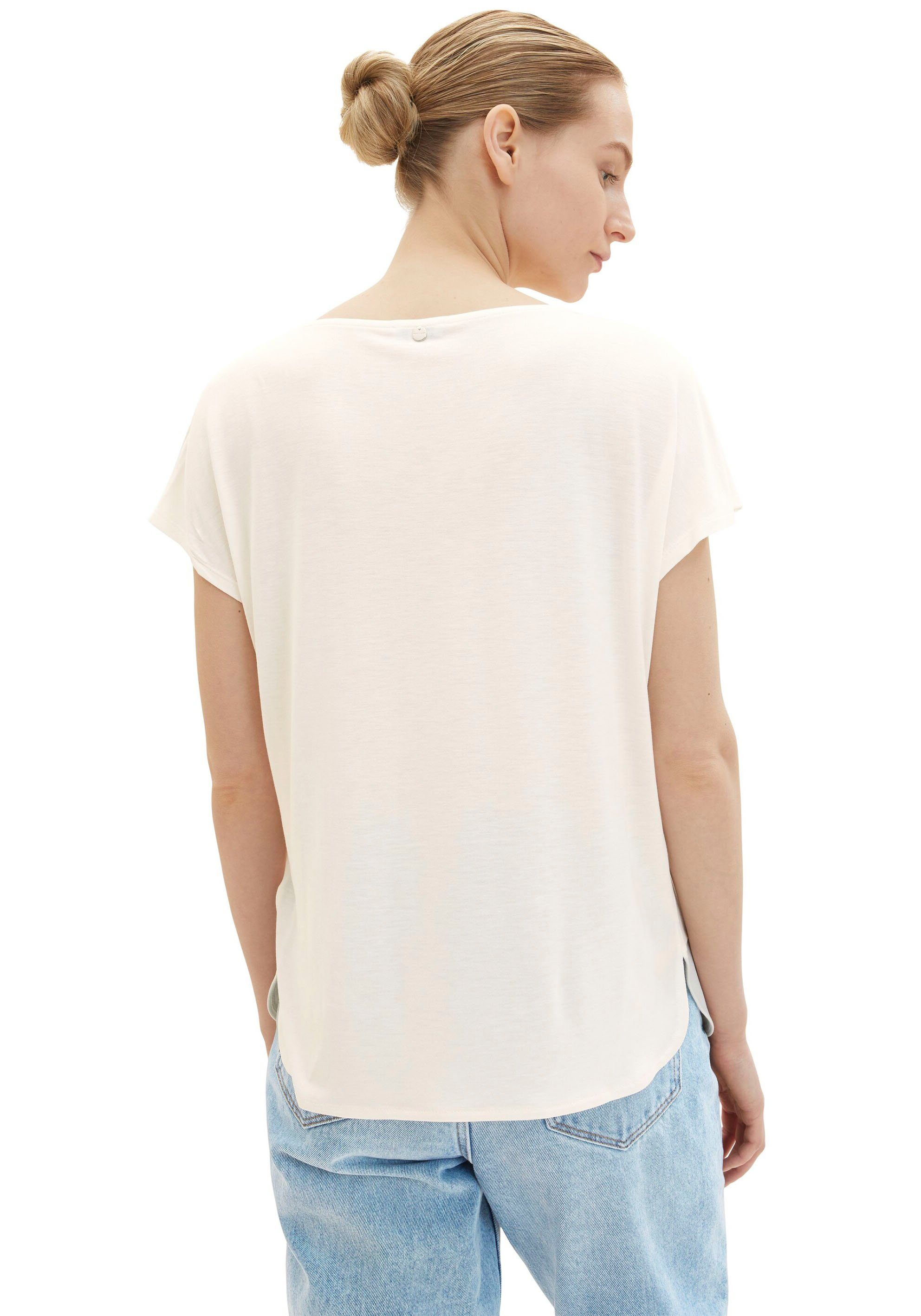 whisper white TOM raffiniertem TAILOR T-Shirt mit Ausschnittschlitz