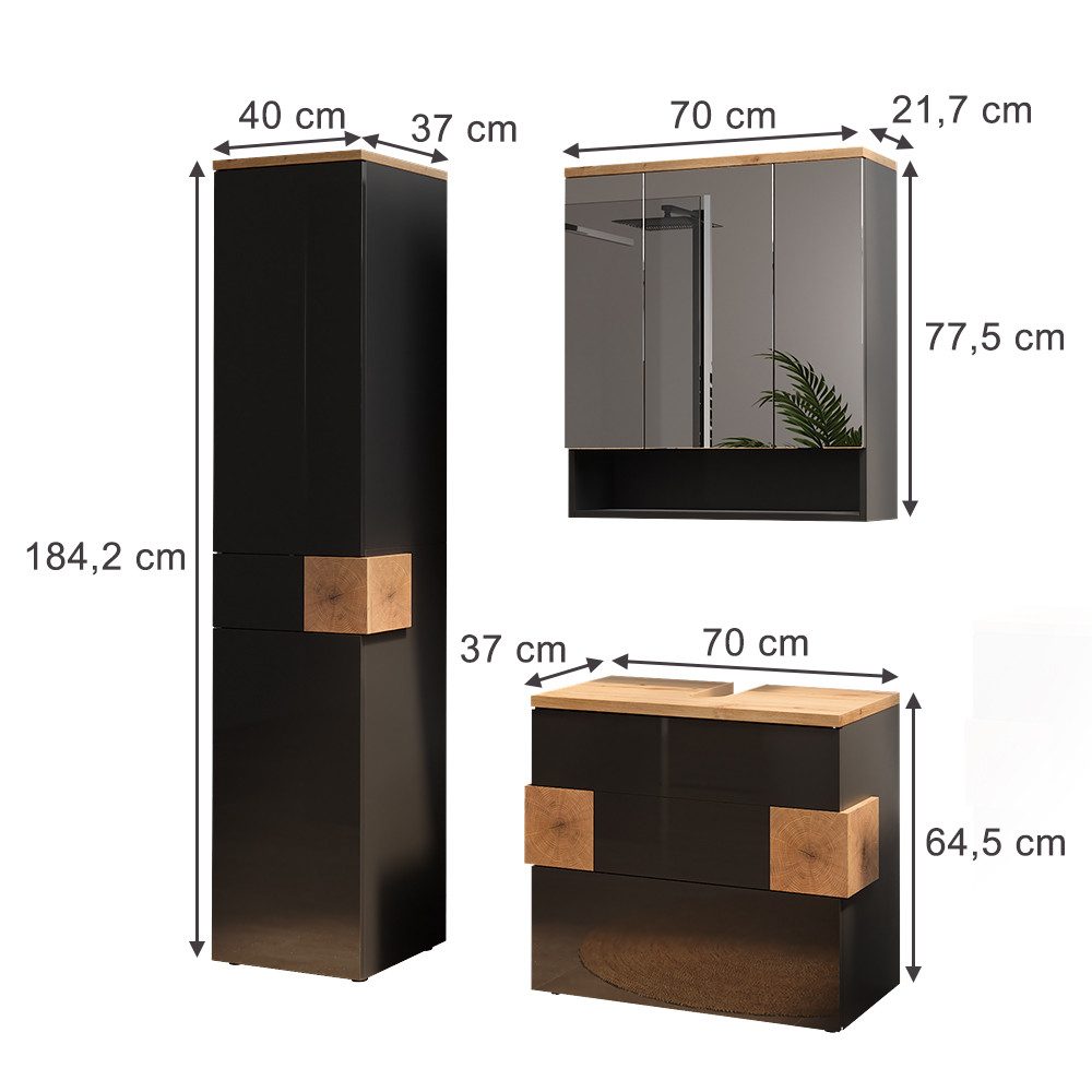 Vicco Badmöbel-Set Eden, Anthrazit/Artisan-Eiche, 3 Teile, günstig online kaufen
