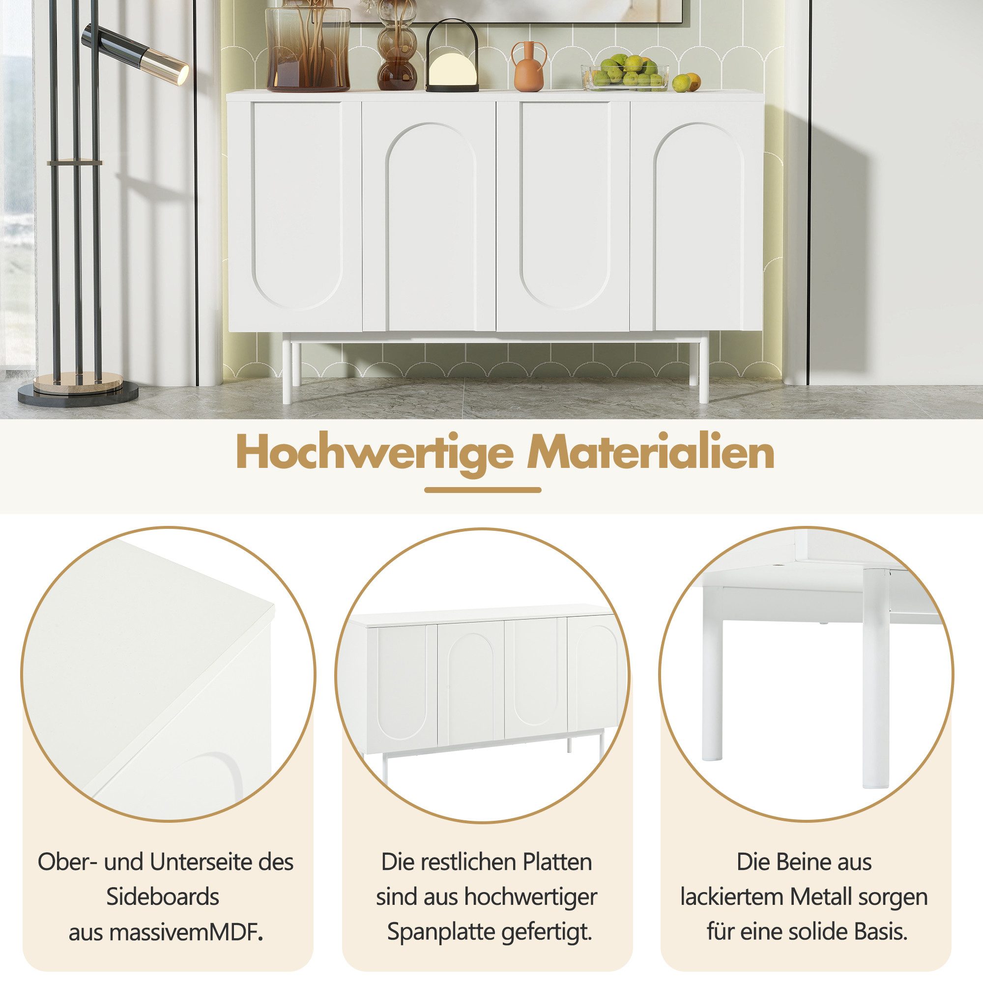 Merax Sideboard, mit 4 Türen und verstellbaren Einlegböden,Kommode,Anrichte