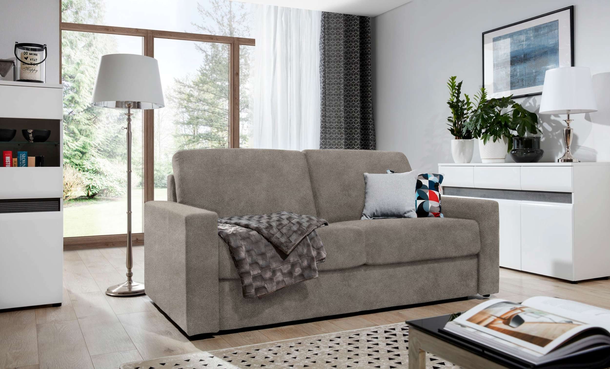 Stylefy 3-Sitzer Frieda, Sofa, 2-Sitzer, mit Bettfunktion, frei im Raum stellbar, Schaumstoff T18 und T28, Modern Design | Einzelsofas