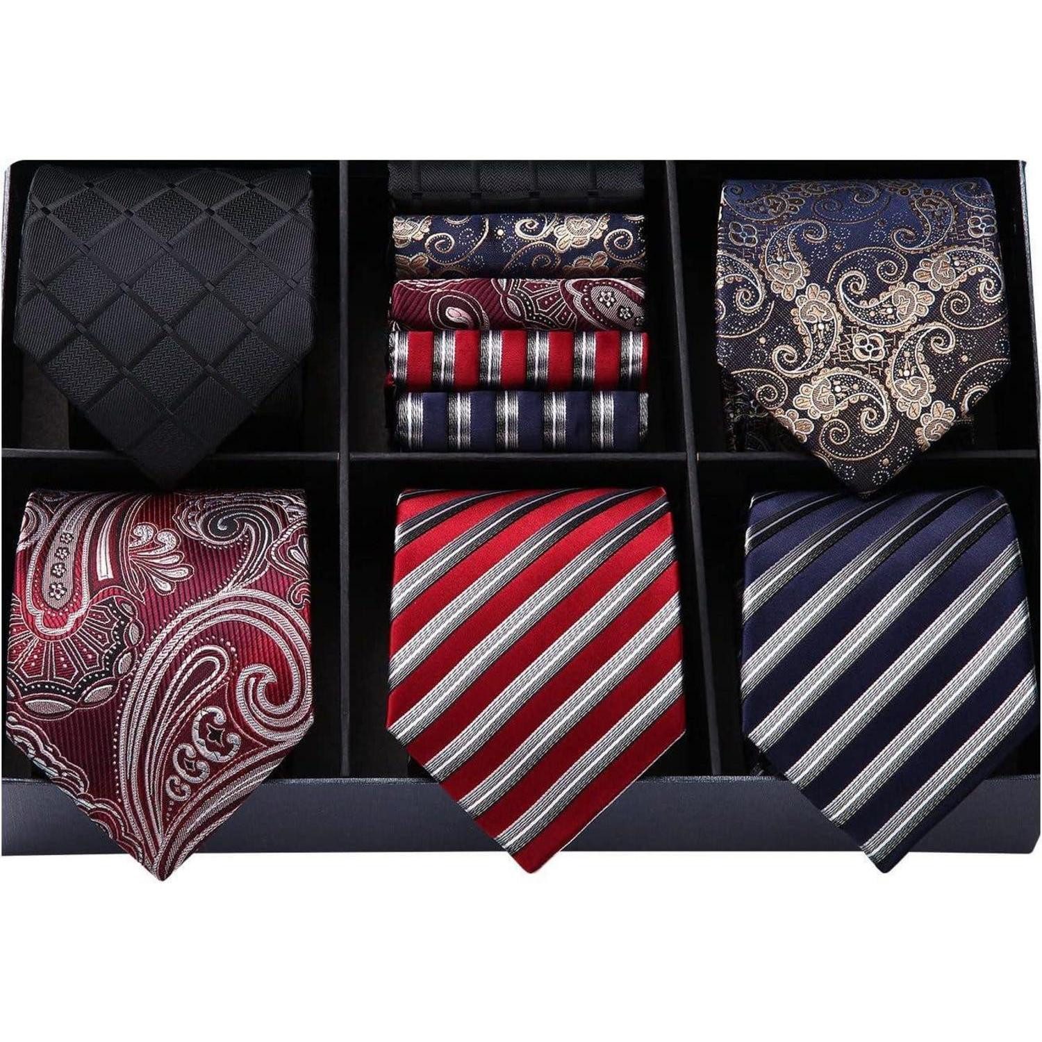 LuxusKollektion Krawatte Krawatten Set 5 Stück Herren Seide Einstecktuch Hochzeit T5-04