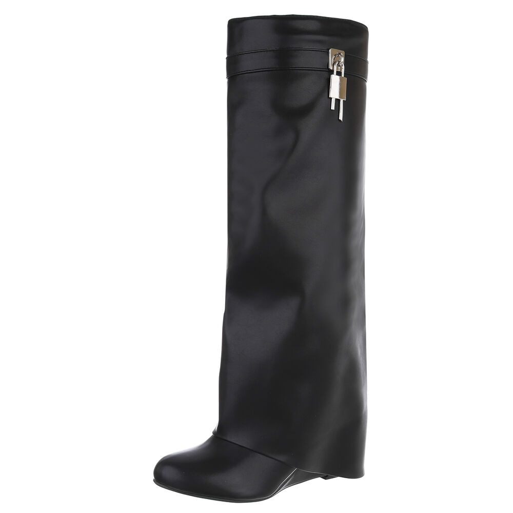 Ital-Design Overknee-Stiefel mit Blockabsatz und Zip-Verschluss Keilstiefel günstig online kaufen
