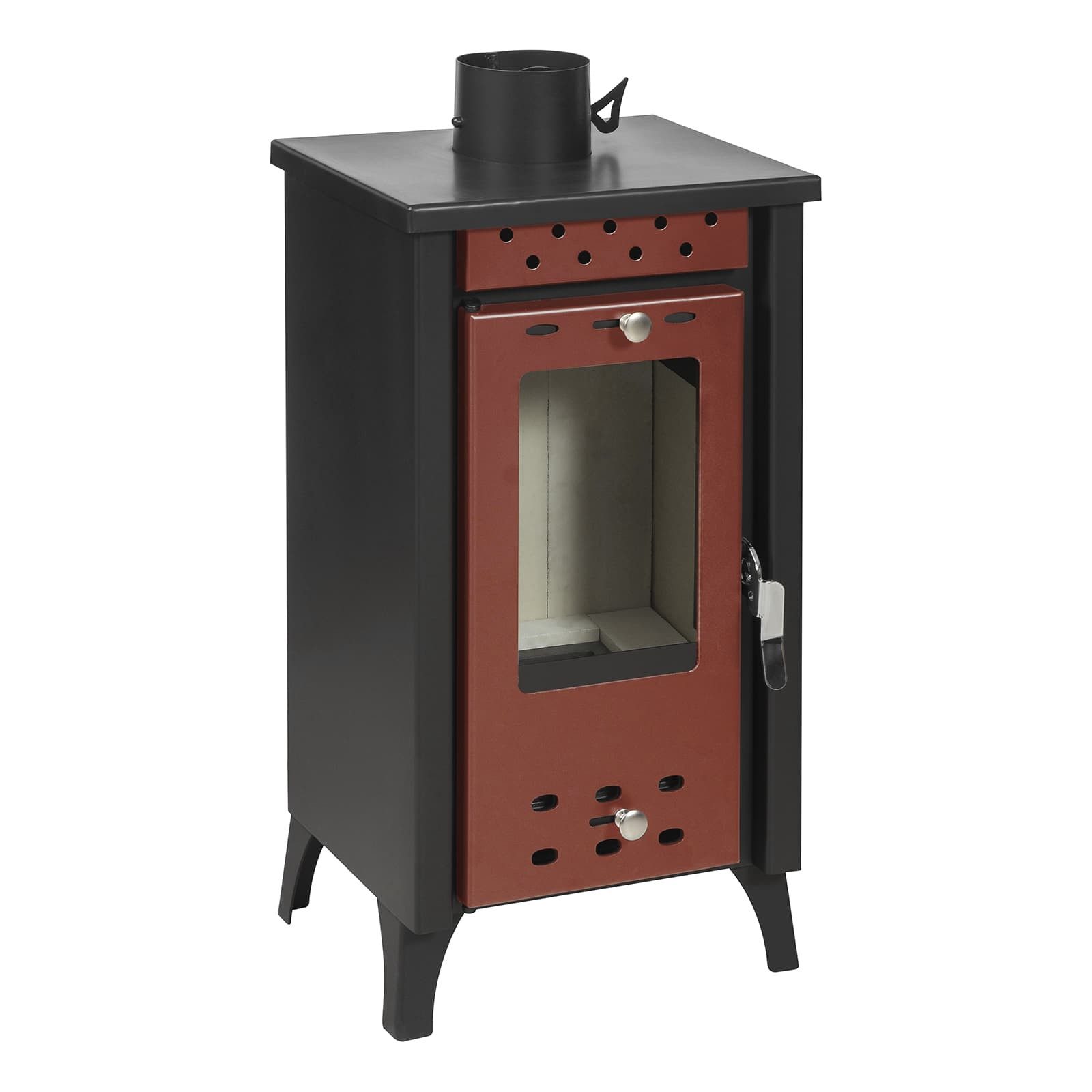 Gekas Kaminofen Holzofen schmal mit 7,7 kW, 50 bis zu 85m² Wohnfläche, 120mm Abgasr., 7,7 kW, Holzofen, (Set, MG 100), Stahl