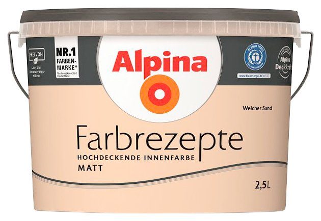 Alpina Wand- und Deckenfarbe Farbrezepte Weicher Sand, Helles Sandbraun, matt, 2,5 Liter