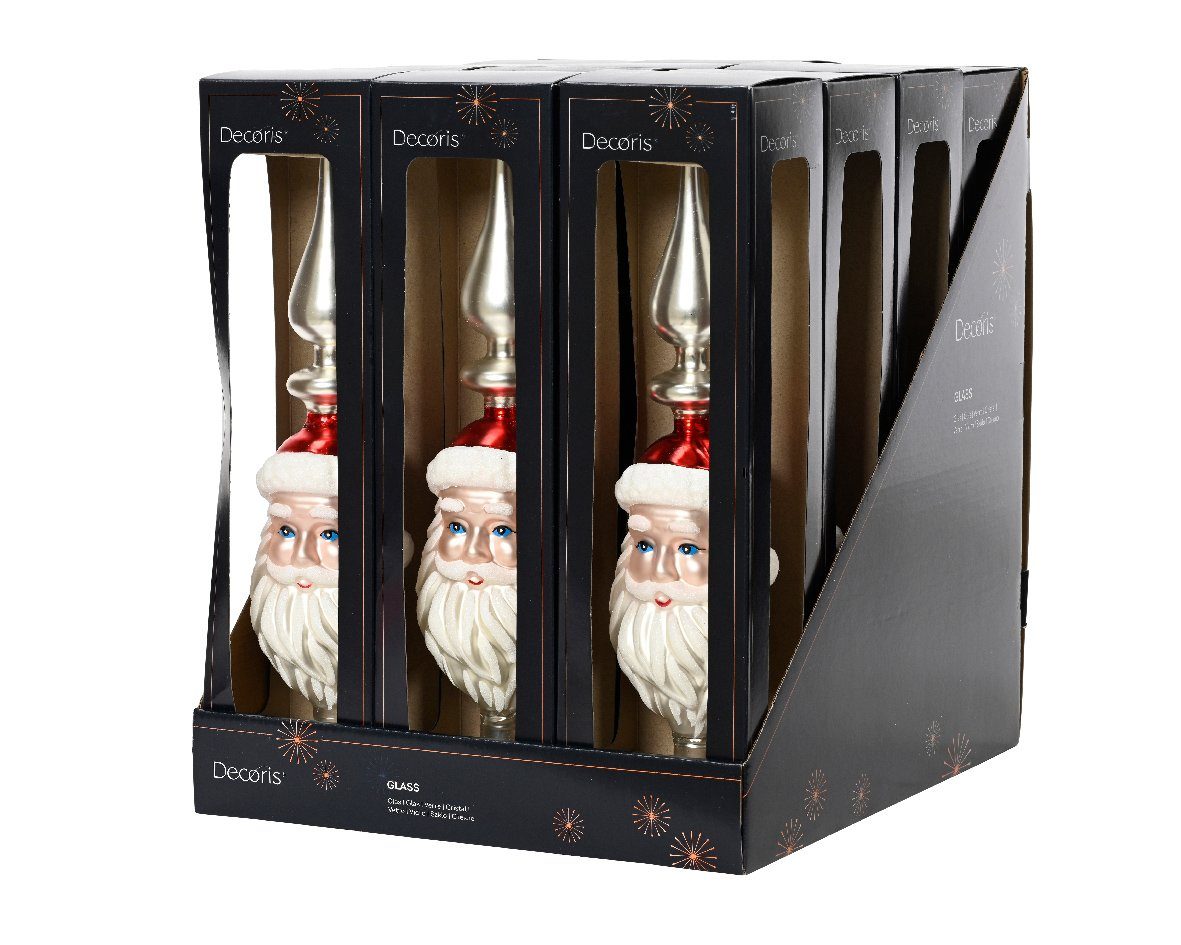 Kaemingk Christbaumspitze, Christbaumspitze Glas Baumspitze mit Weihnachtsmann-Kopf 34cm - Rot