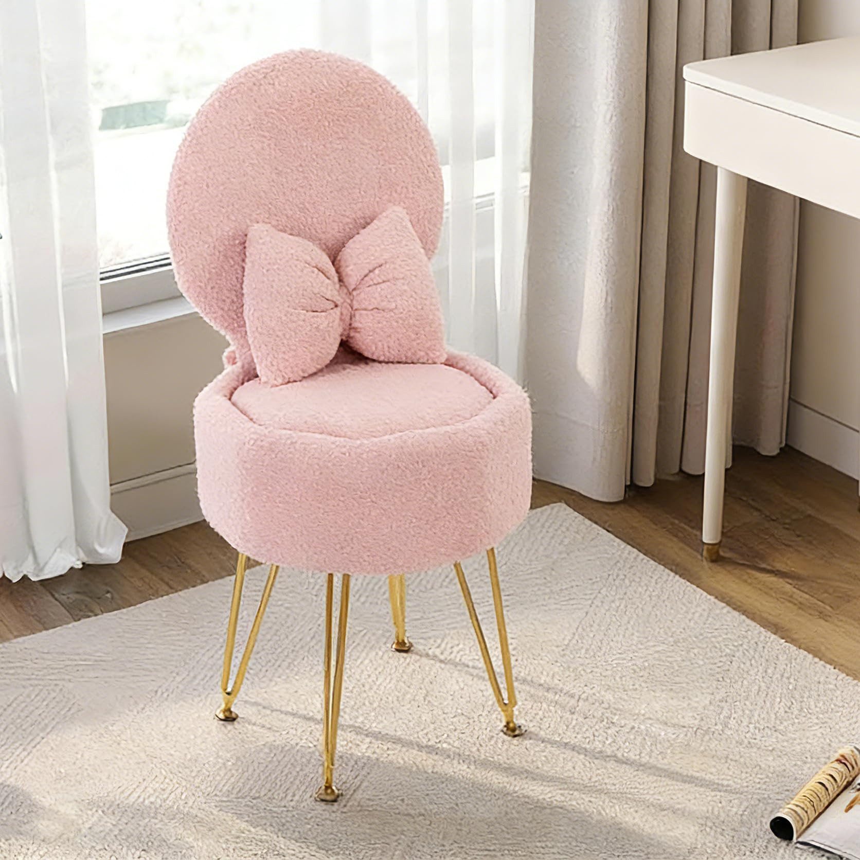 GarveeMore Polsterstuhl Plüsch Flannel Vanity Hocker mit Bowknot Rückenlehn günstig online kaufen