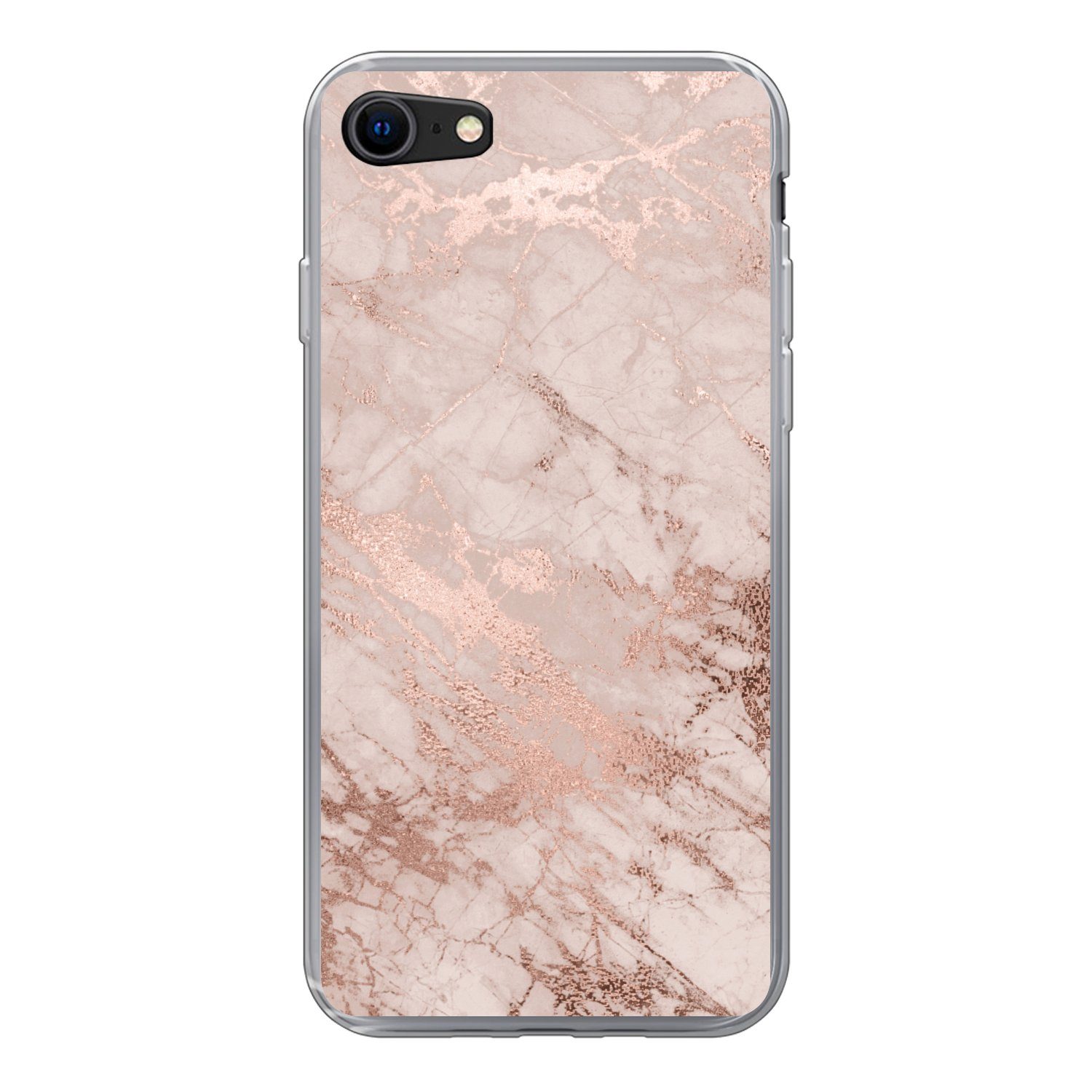 MuchoWow Handyhülle Marmor - Rosa - Luxus - Marmoroptik - Glitzer - Design, Handyhülle Apple iPhone 8, Smartphone-Bumper, Print, Handy Schutzhülle