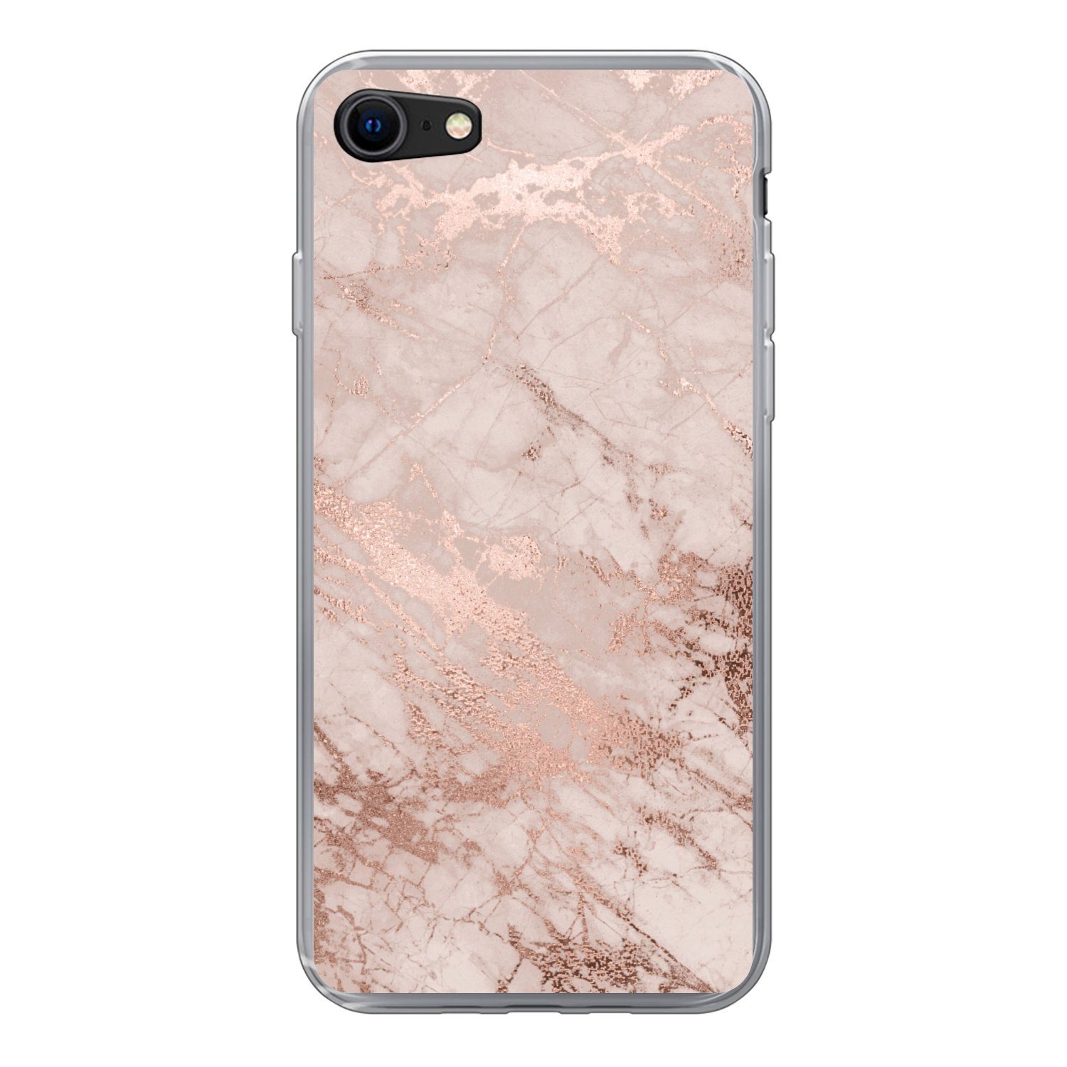 MuchoWow Handyhülle für Apple iPhone 8 Marmor - Rosa - Luxus - Marmoroptik - Glitzer - Des, Smartphone-Bumper, Print, Handy Schutzhülle Dünn