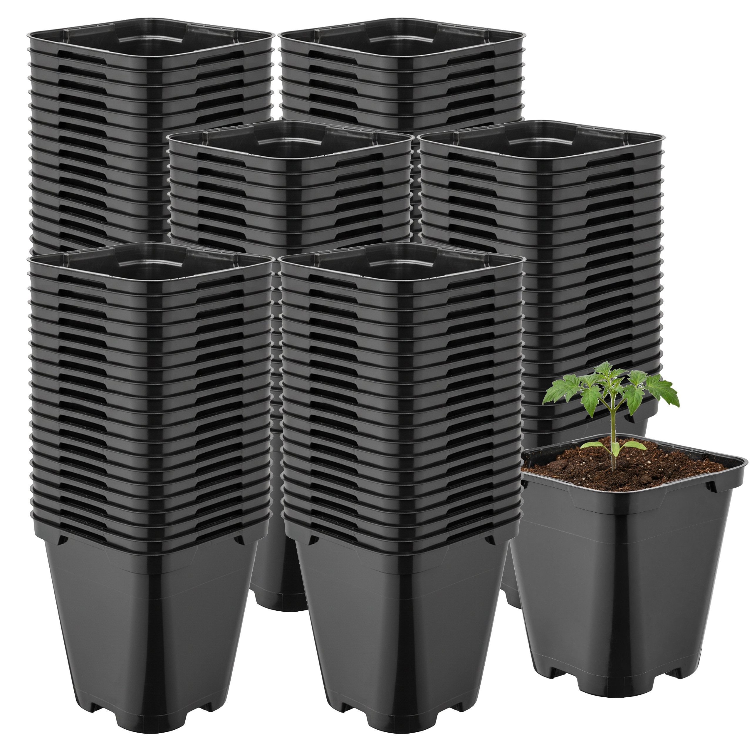 Garronda Blumentopf Kunststoff eckig abgerundet mit Drainagelöchern für Garten GD-0200 (100 St., 100er Set)