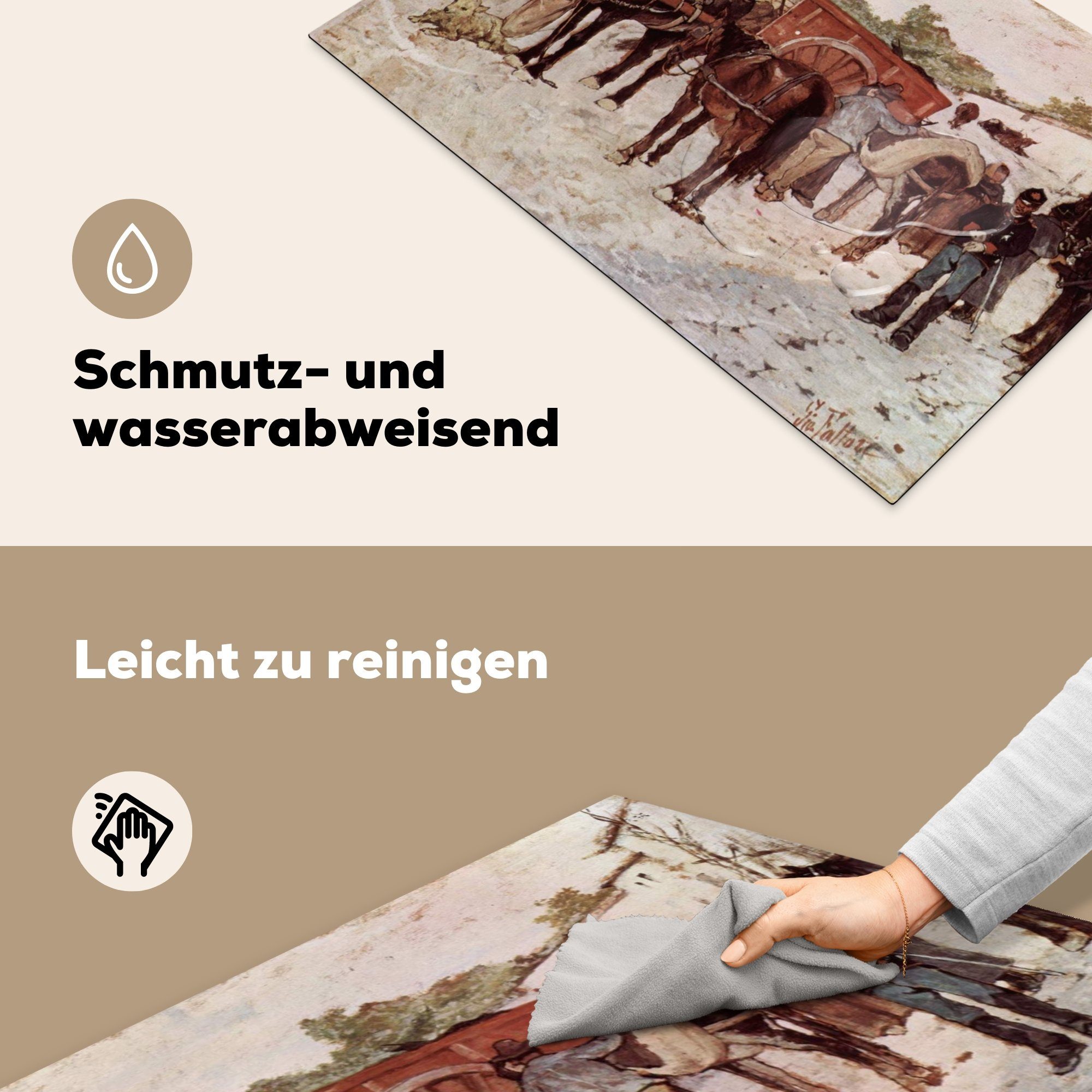 MuchoWow Herdblende-/Abdeckplatte Landstraße mit Bauern tlg), Ceranfeldabdeckung Soldaten Giovanni cm, küche, die für (1 - Fattori Schutz Induktionskochfeld und Vinyl, Gemälde, 81x52