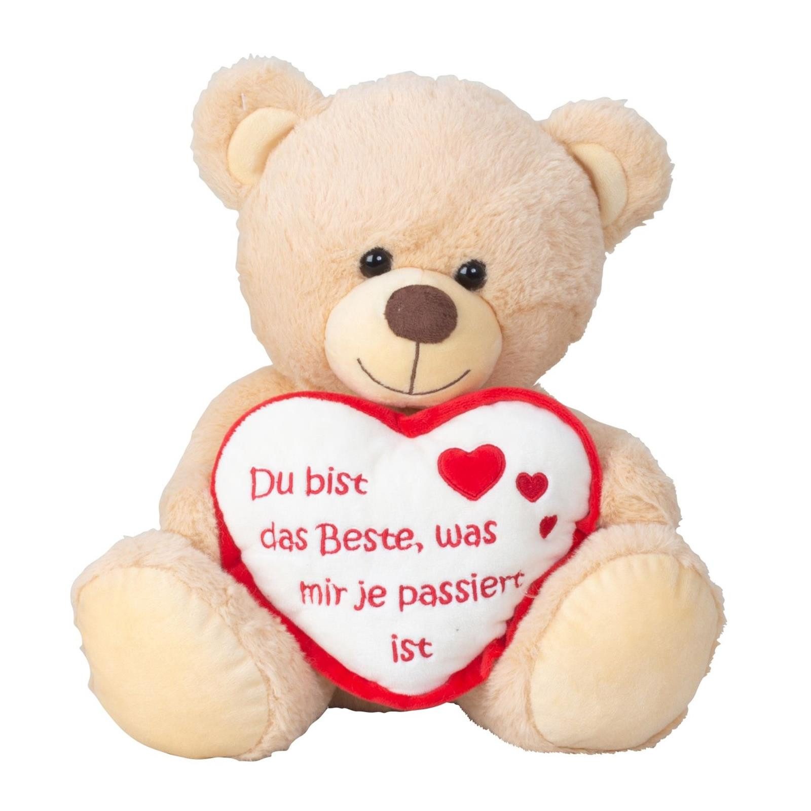 Geschenkestadl Plüschfigur Teddybär mit Herz „Du bist das Beste was mir je passiert ist" 30 cm (1-St., Bär mit Herz), Bär mit Herz