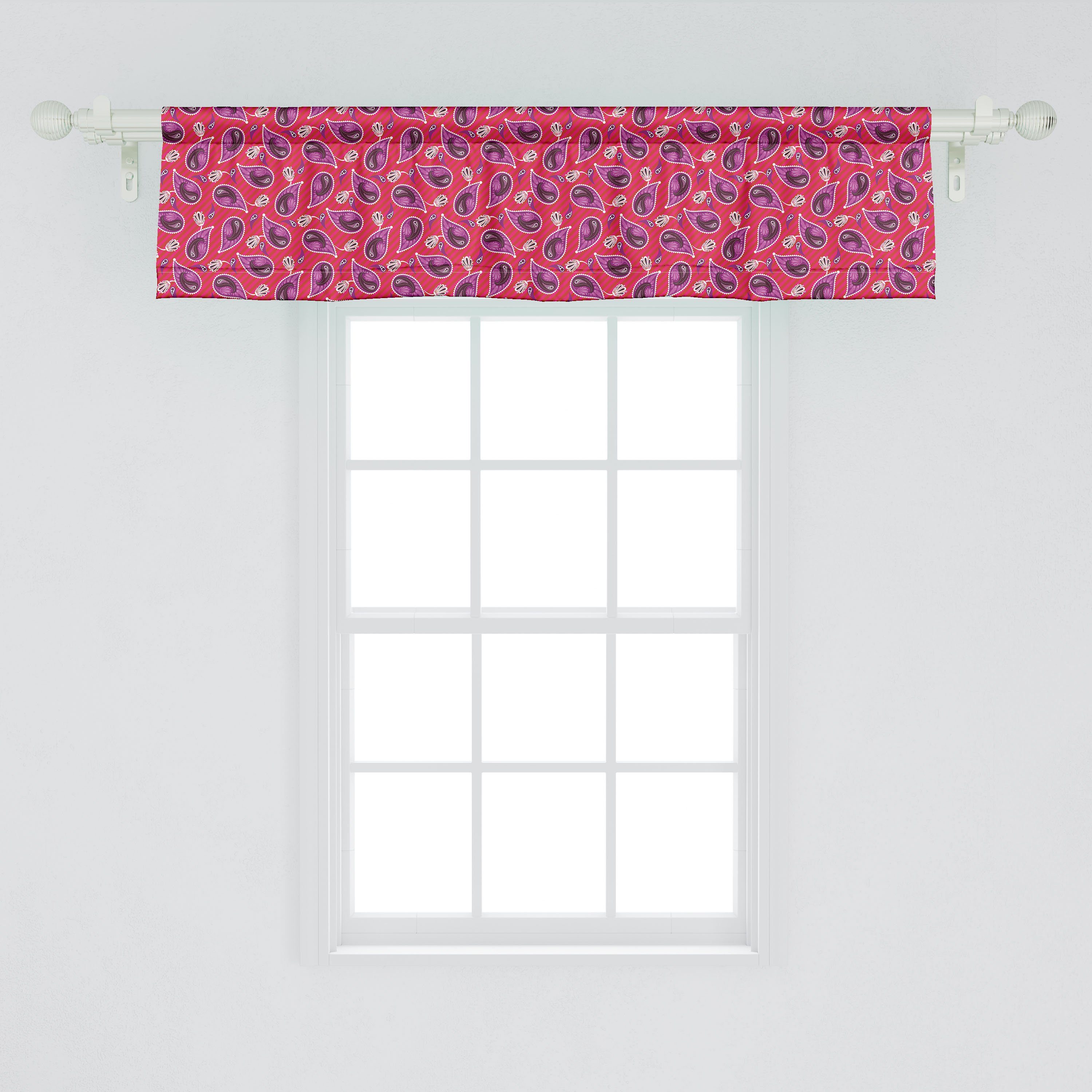 Scheibengardine Vorhang Volant für Blumenvolkskunst mit Paisley Küche Stangentasche, Abakuhaus, auf Streifen Microfaser, Schlafzimmer Dekor