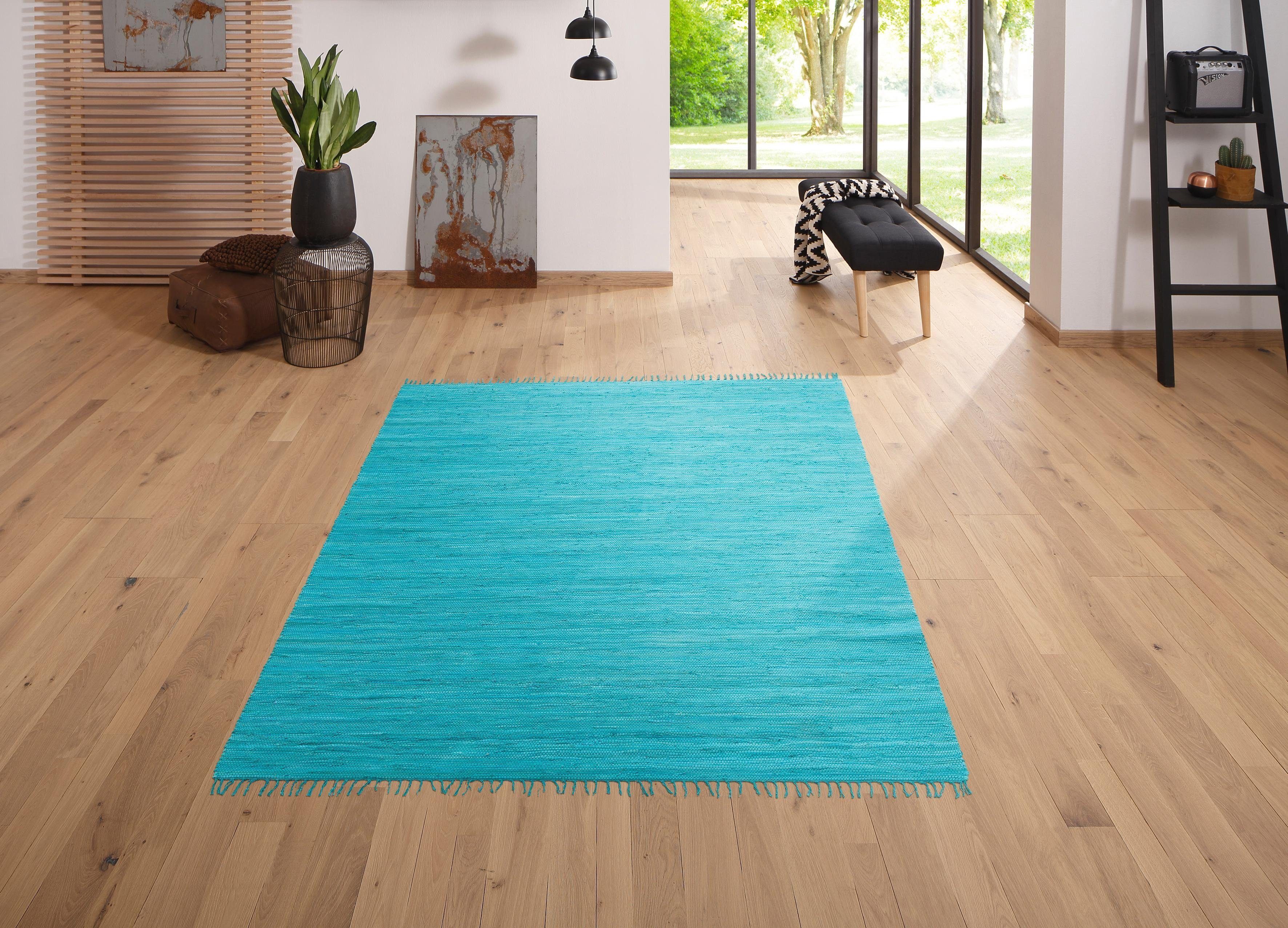 Teppich Ares, my home, rechteckig, Höhe: 5 mm, Uni Farben, handgewebt, mit Fransen