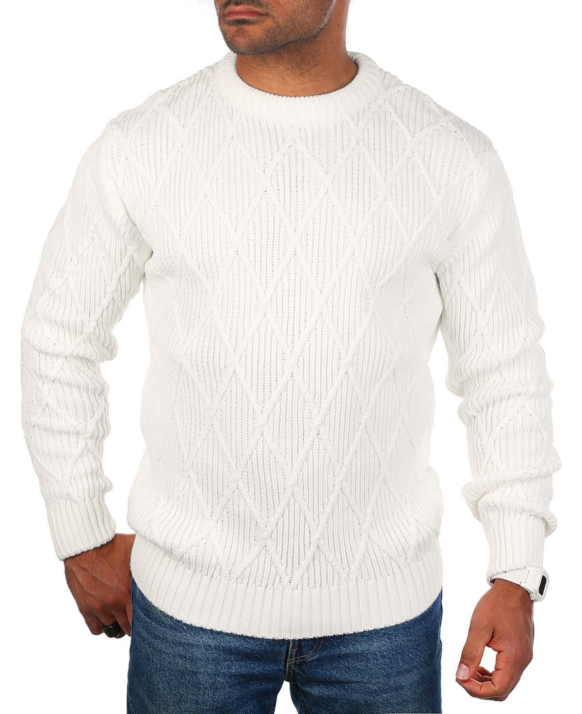 CARISMA Strickpullover Herren mit Rauten Karo retro Strickmuster Uni Rundha günstig online kaufen