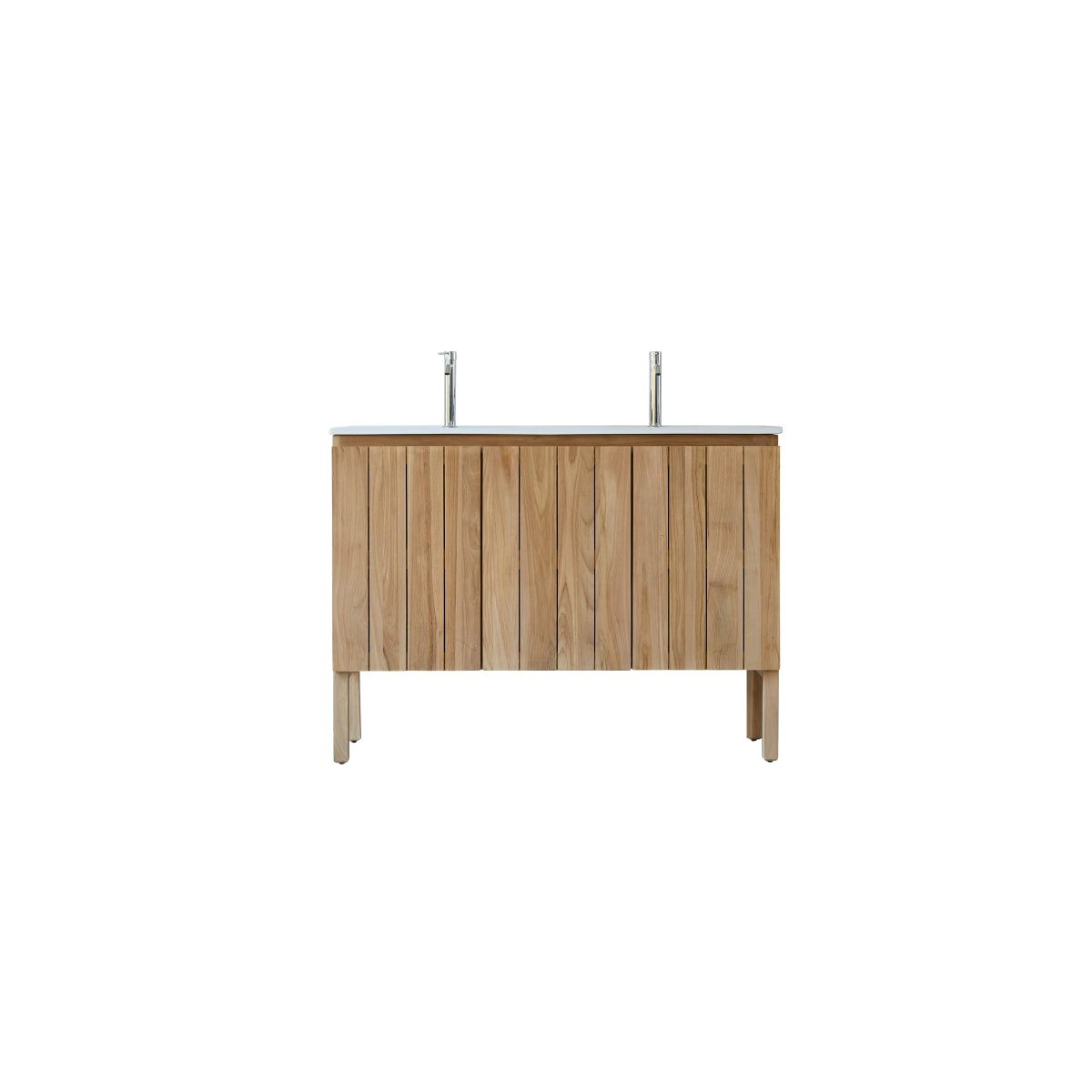 Tikamoon Waschtisch Doppelwaschtisch aus Teak und integriertem Keramikwaschbecken 120 cm
