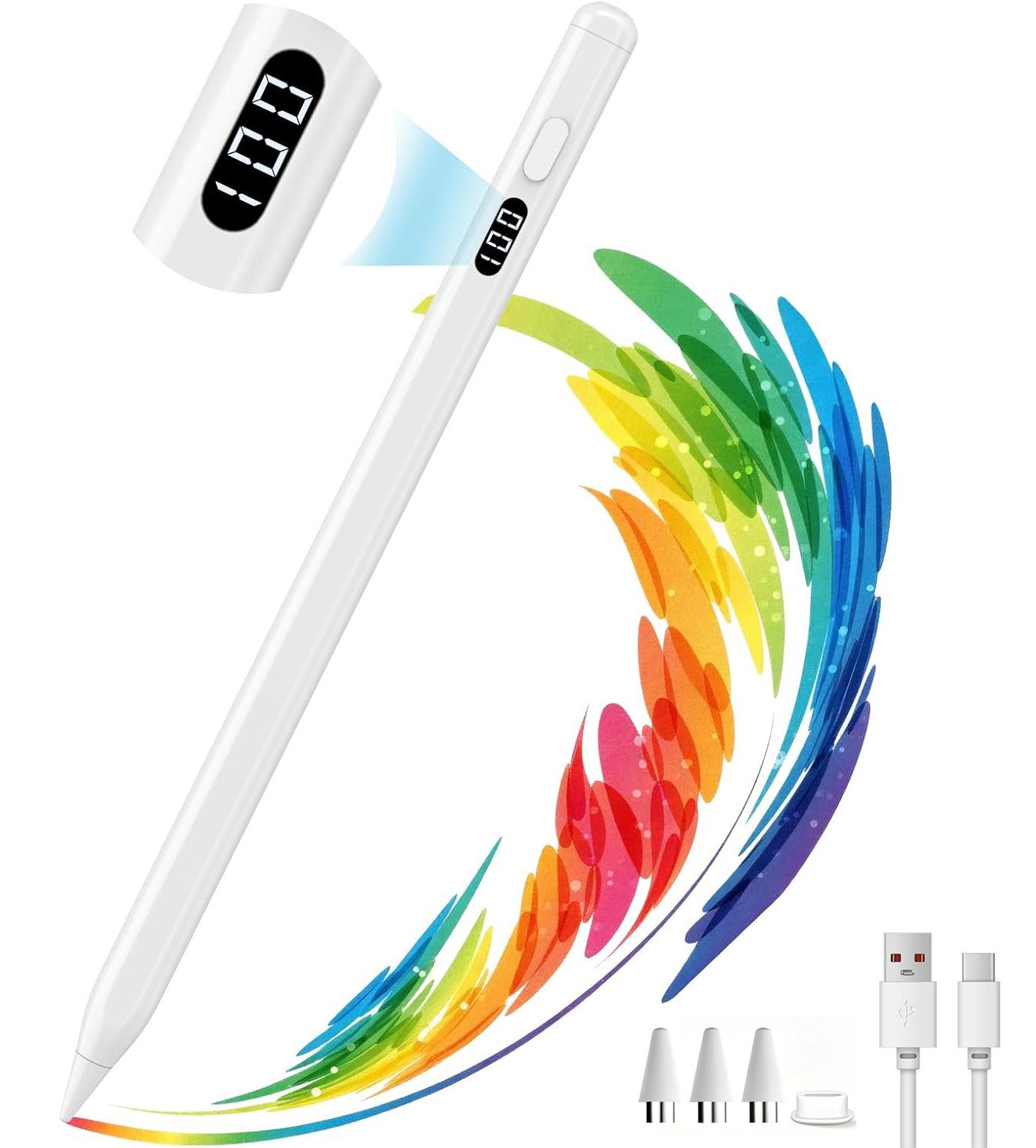 ibettertec Eingabestift Eingabestift Stift für iPad 2018-2026 mit USB-C Schnellladeleistung (Packung, für iPad Pro13"/12,9"/11"/iPad6-11.Gen/mini5-7/Air3-5,M2-M4) Handflächenerkennung, Neigungserkennung, LED-Ladestandsanzeige