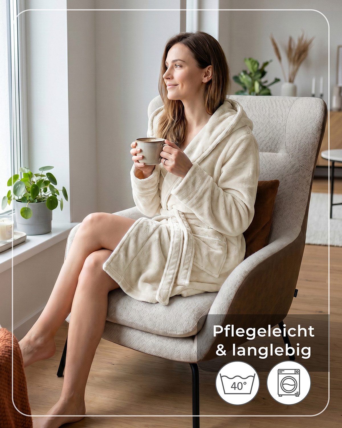 Gräfenstayn Damenbademantel Bademantel Damen flauschig Kapuze Kuschelfleece leicht kurz, warm & kuschelig, Knielang, Fronttaschen, Gürtel, S-XXL – Bild 5 von 5