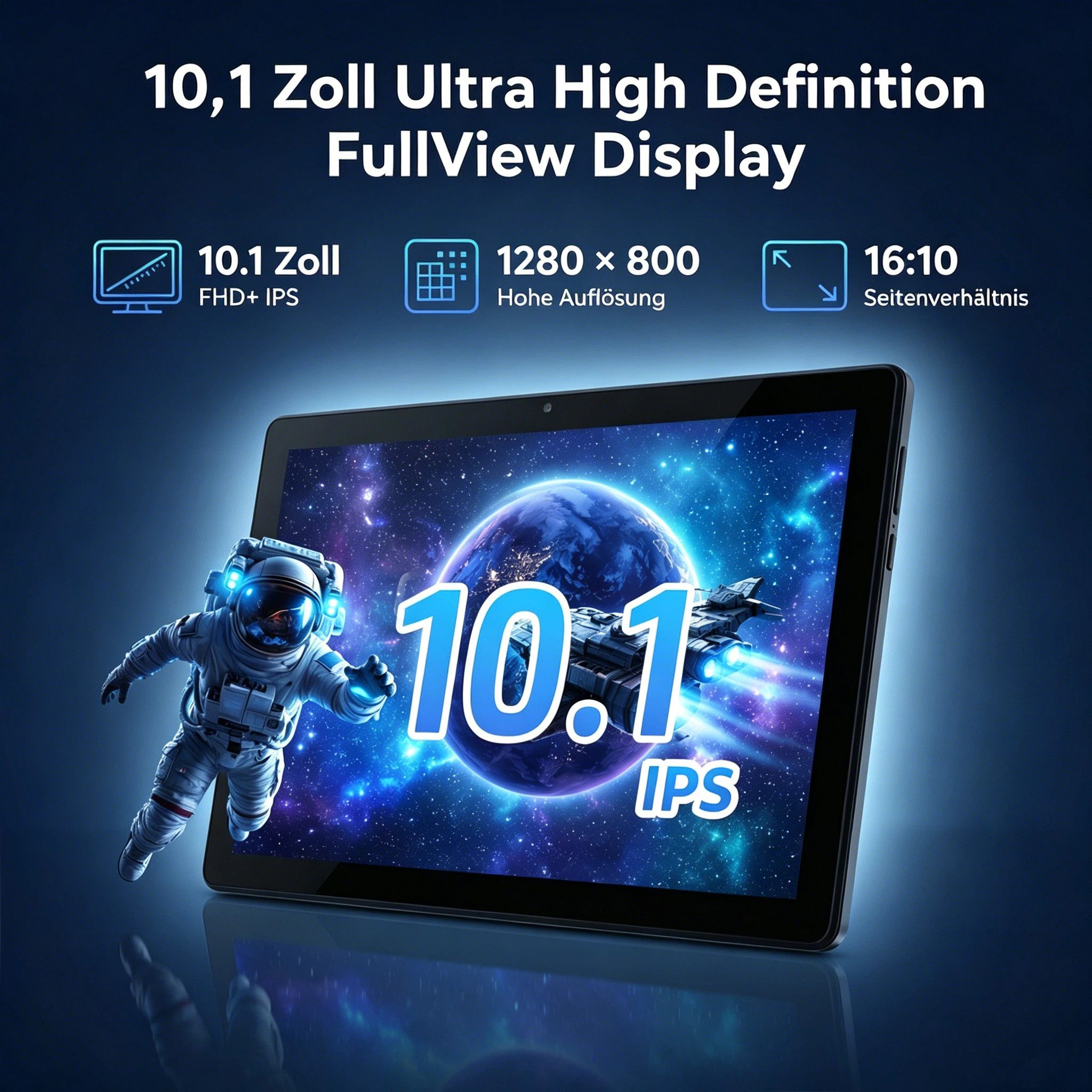 Happybe 10,1'' Octa-Core, 6000 mAh, HD 1280x800, 34GB/36GB RAM, 128GB/256GB Tablet (10.1", 256 GB, Android, Android 16, Gemini KI-Assistent, Widevine L1) schwarz
