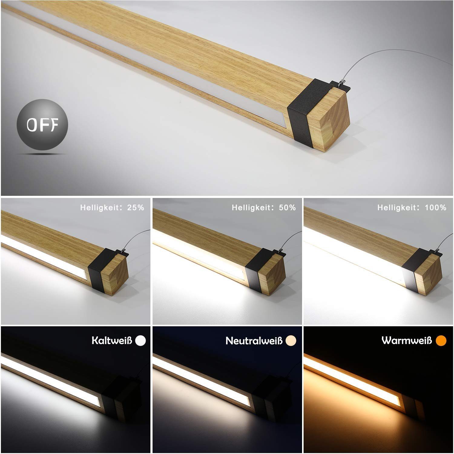 Rustikal, integriert, LED fest Fernbedienung Holz Hängelampe Tageslichtweiß ZMH Höhenverstellbar Pendelleuchte