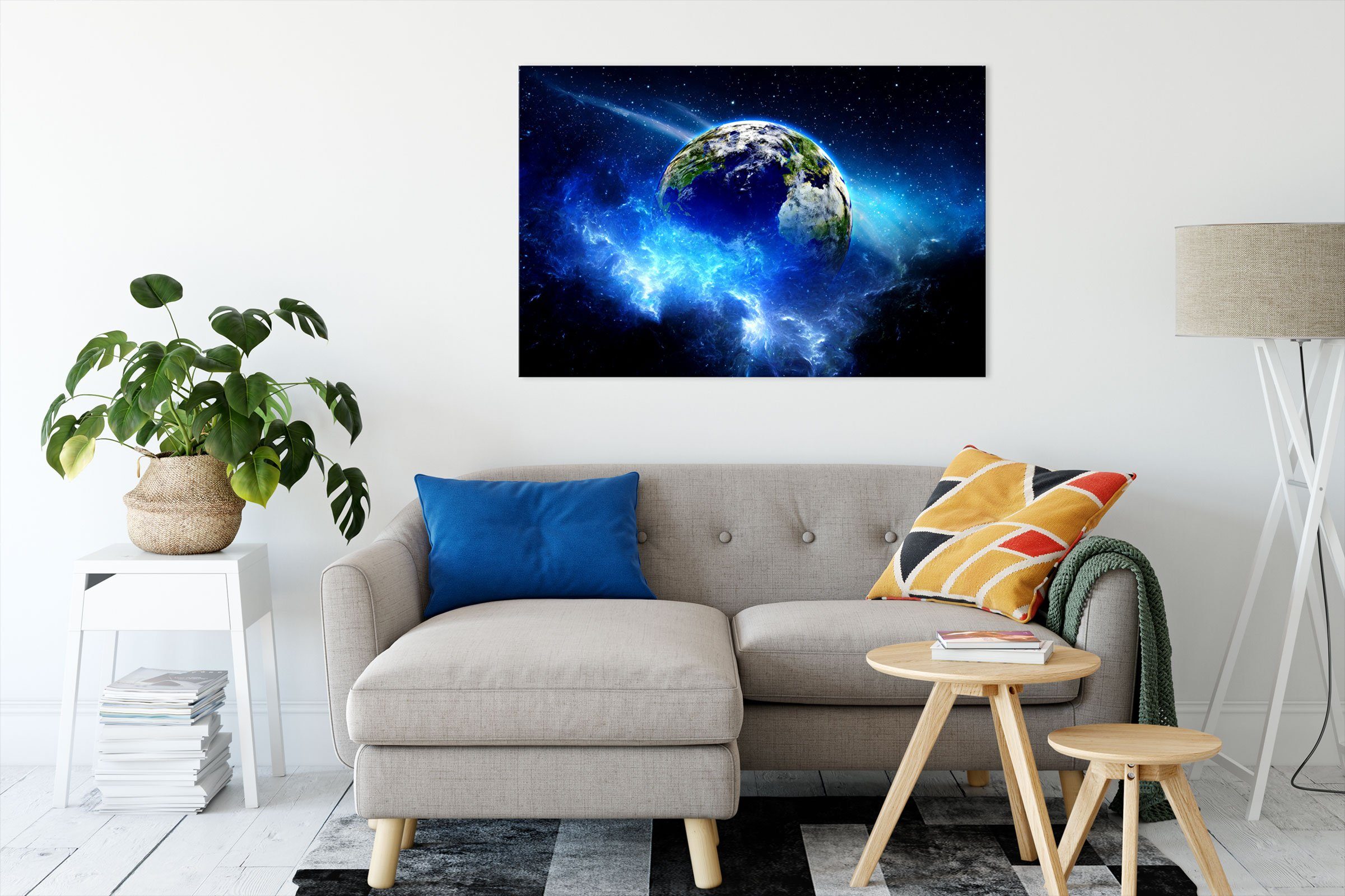 Pixxprint Leinwandbild Planet Erde, Planet Zackenaufhänger fertig (1 Erde bespannt, St), Leinwandbild inkl