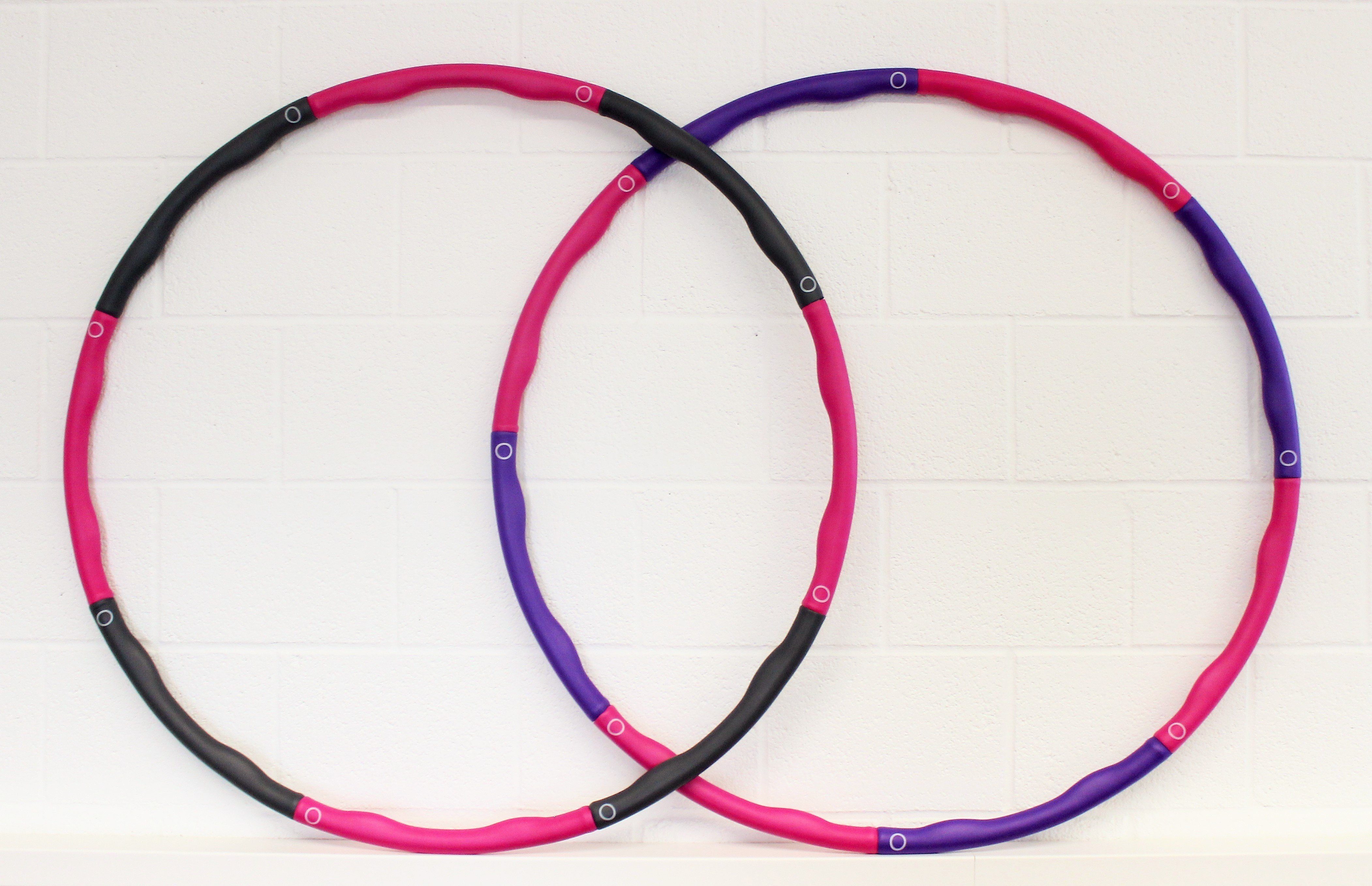 JOKA international Hula-Hoop-Reifen Fitnessreifen 95 zerlegbar, größenverstellbar) 890 grau/pink Ø Hula, Gramm, (3fach 8teiliges cm, Klicksystem Massagenoppen, Inkl