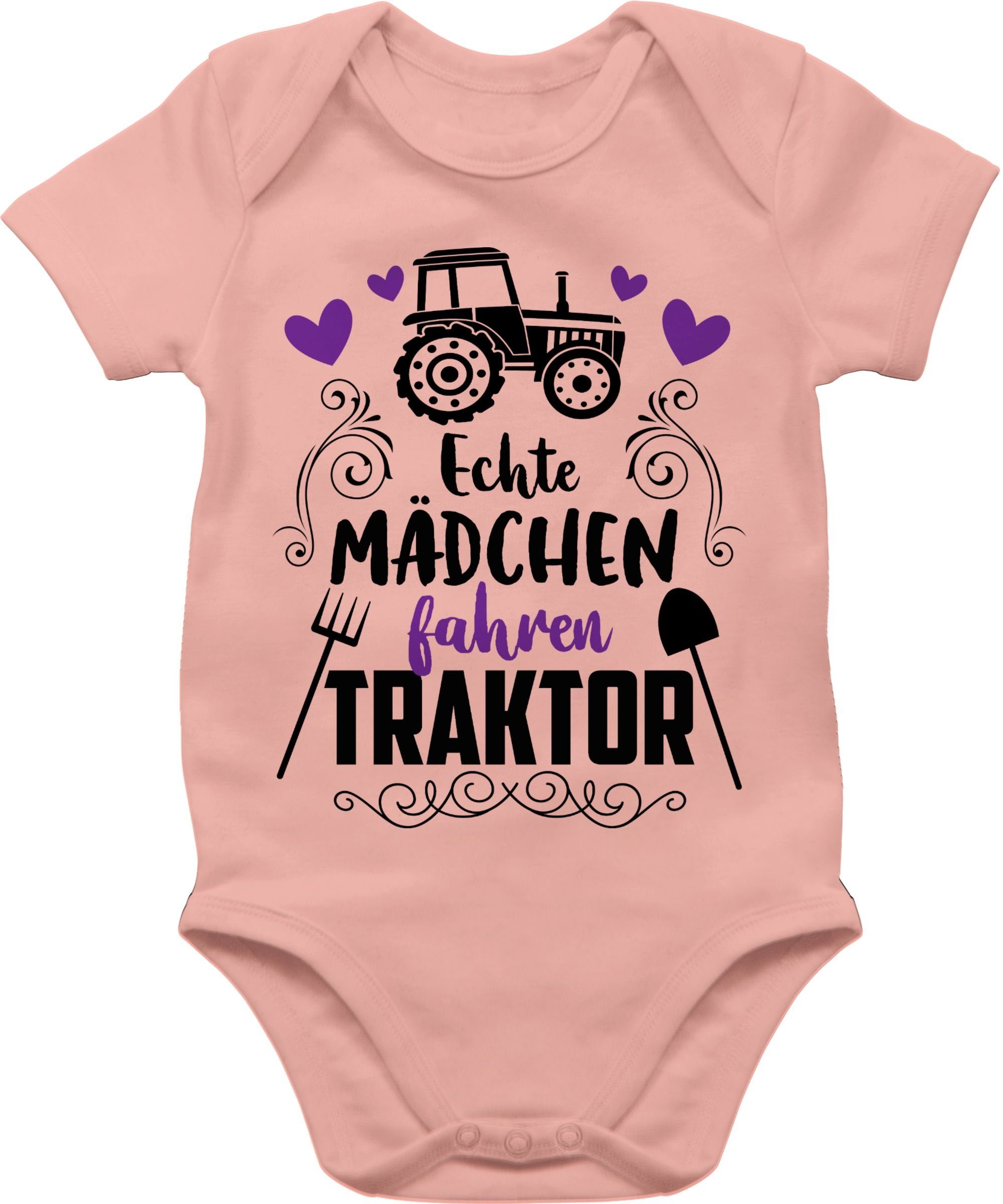 Baby 3 Echte Traktor und Shirtracer Co. Mädchen - schwarz Shirtbody fahren Babyrosa Bagger Traktor
