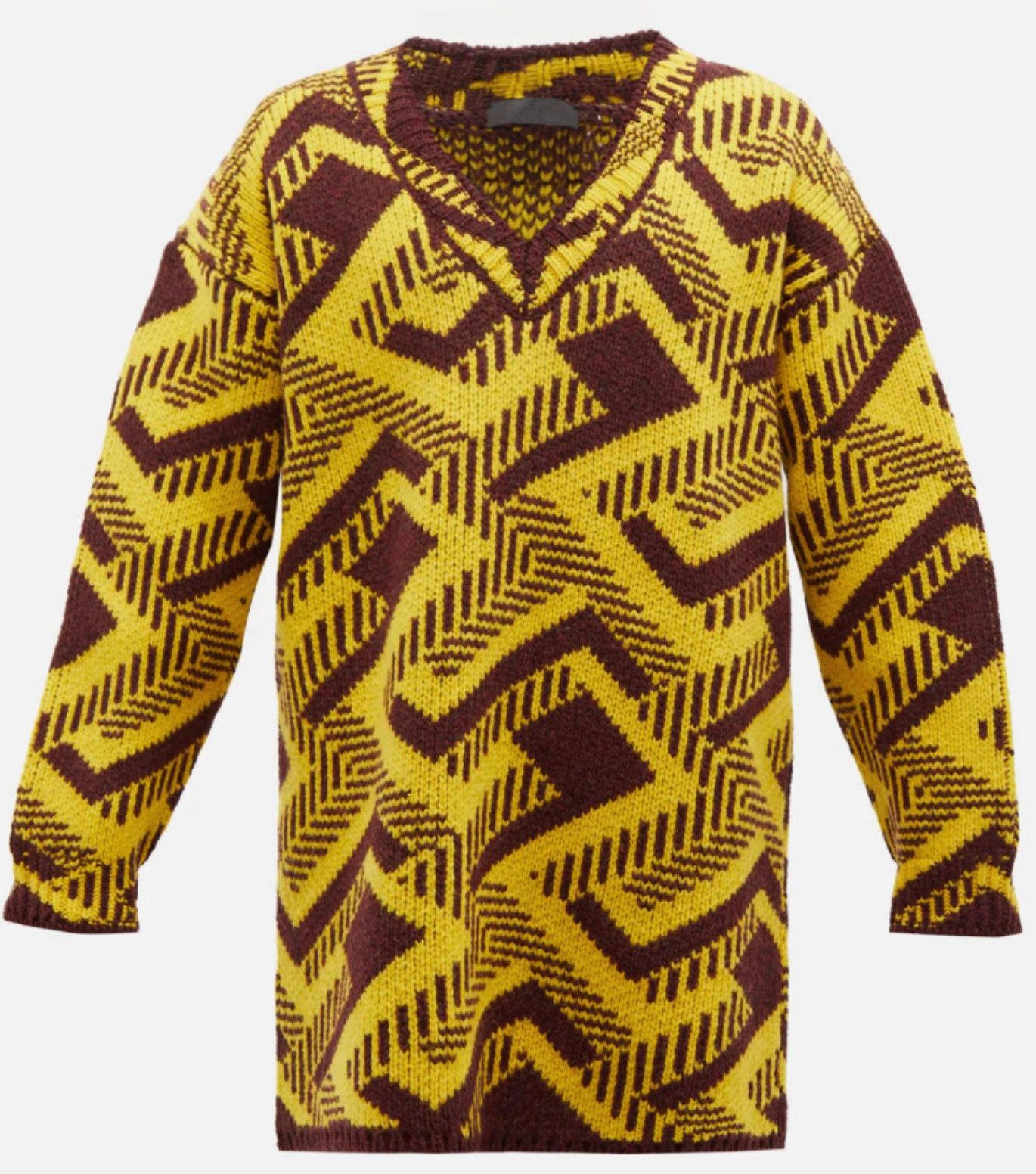 PRADA Strickpullover Oversized V-neckShetland Jumper Wurde in Italien vollständig aus Wolle gefertigt