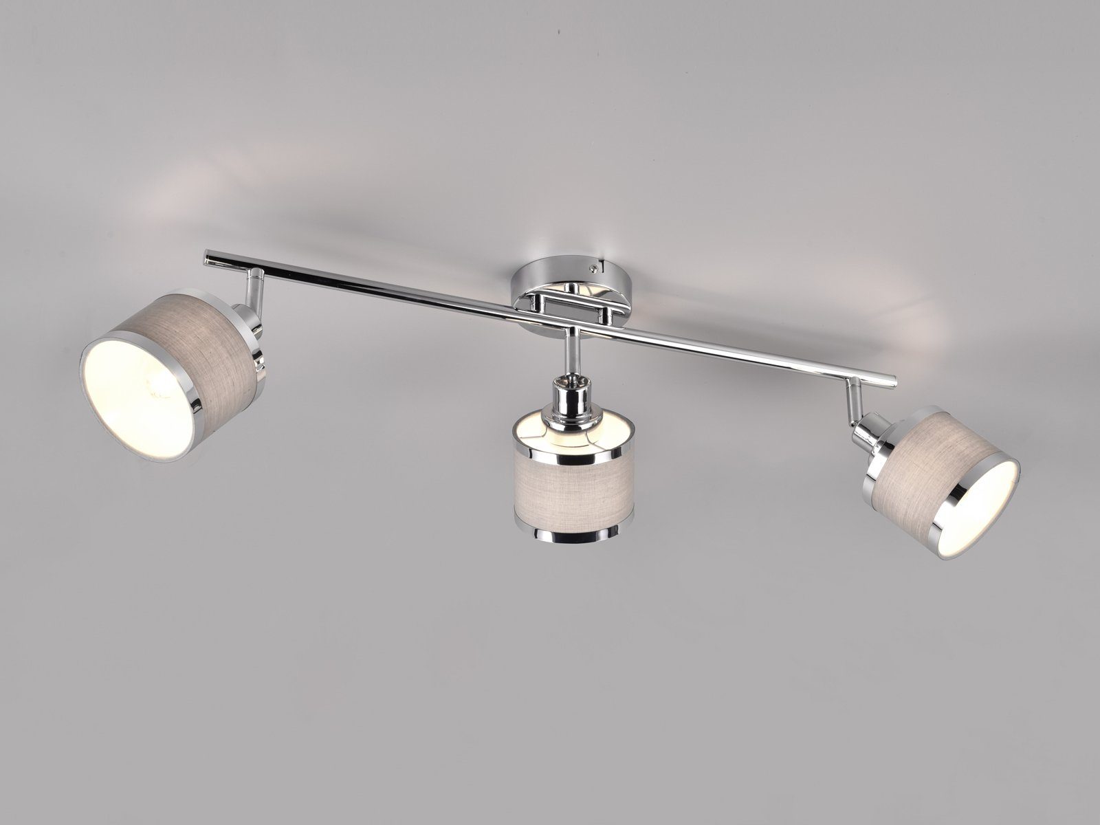 80cm Grau Deckenstrahler, LED mit Treppenhaus warmweiß, B: Dimmfunktion, Stoff LED wechselbar, 3x Deckenleuchte Lampenschirm meineWunschleuchte für