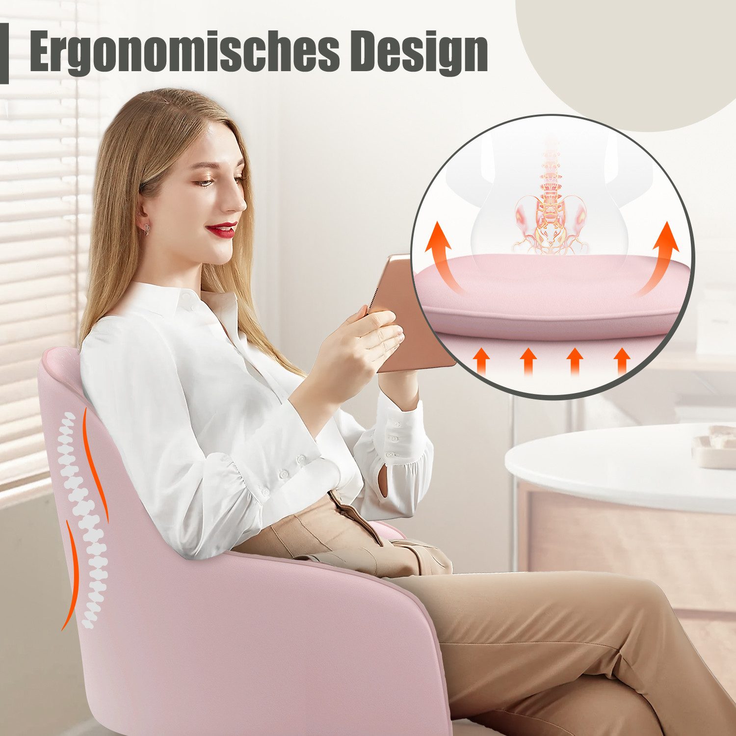 Adormii Bürostuhl Homeoffice Stuhl,Schminkstuhl mit Armlehnen,Drehstuhl mit Rrollen (Samt Stuhl,höhenverstellbar,für Schminktisch,Arbeitszimmer, Schlafzimmer,150kg)