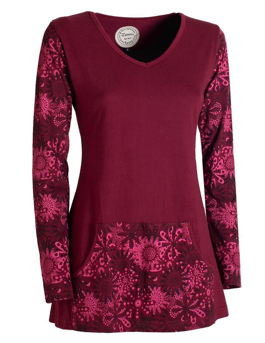 Vishes Tunikakleid Longshirt Damen Langarm Tunika Mandala Print Baumwolle Alternative Mode, Boho, Hippie, Ethno, Festival