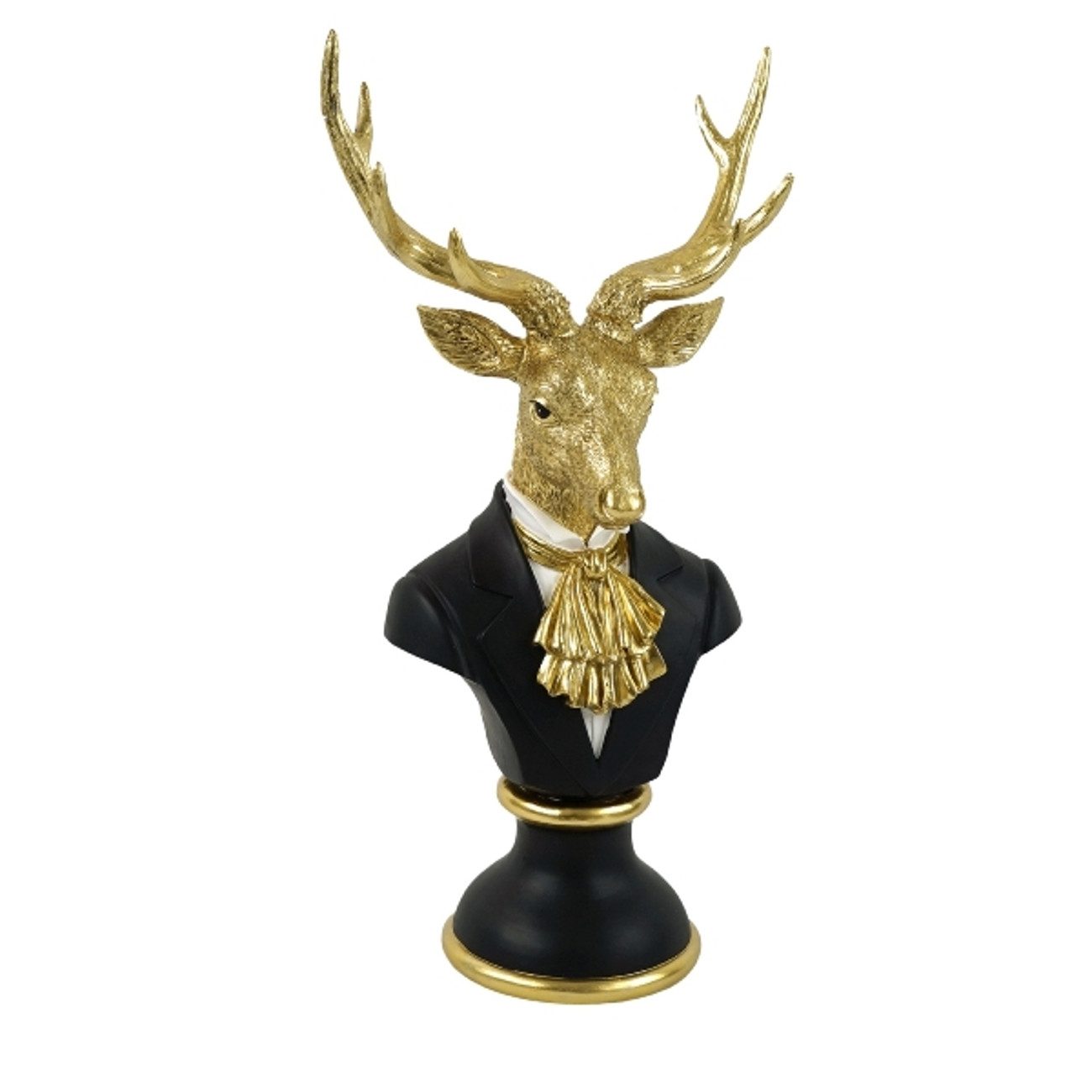 Macosa Home Dekofigur Hirsch Büste XL Schwarz Gold modern 53 cm (Wohnaccessoire Hirschbüste groß, Skulptur Herbst Winterdekoration), Dekohirsch Dekobüste Dekofigur