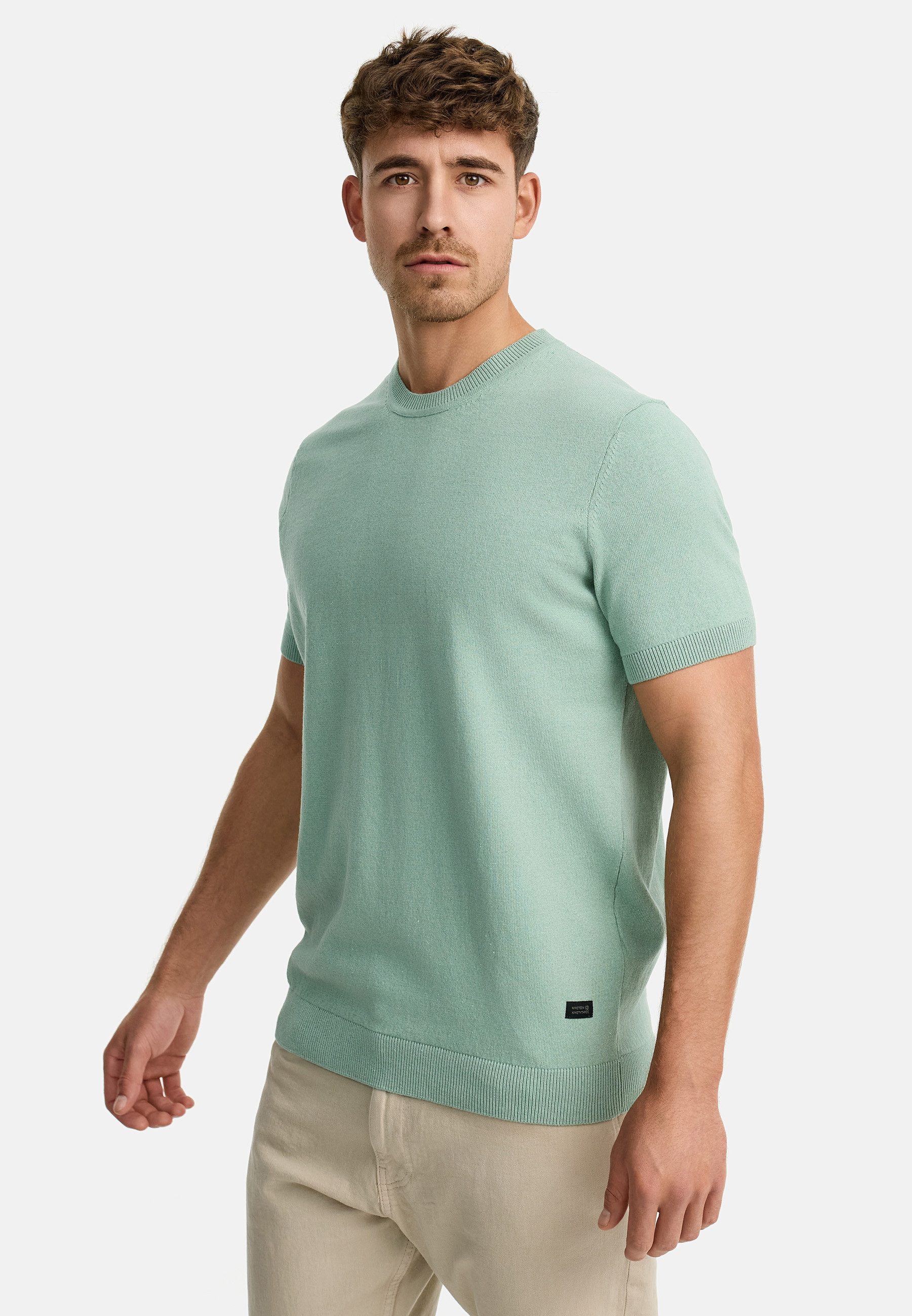 INDICODE T-Shirt Herren INVasko Shirt Tee Herrenshirt T-Shirt Feinstrick mit Rippstricksaum – Bild 3 von 5