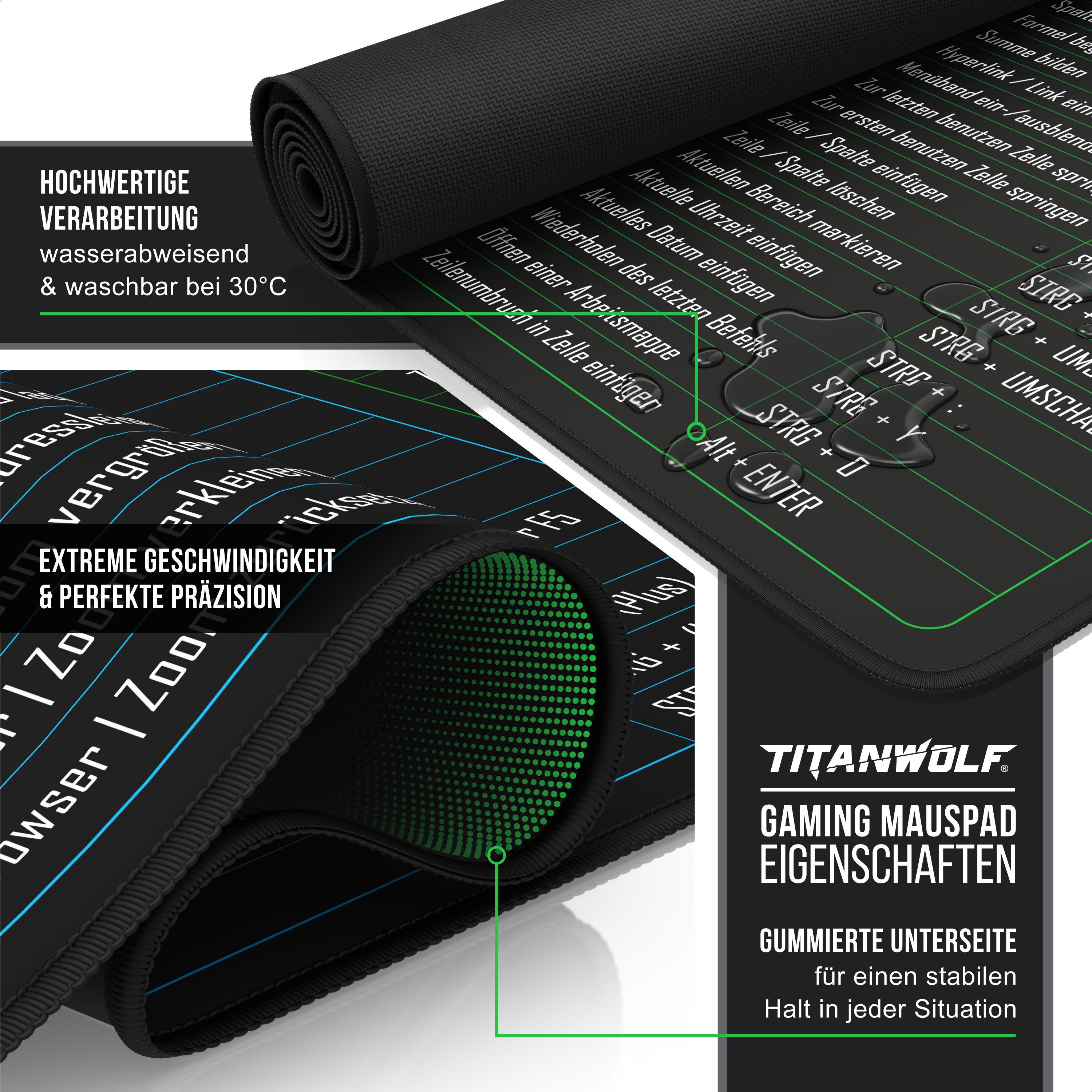 Titanwolf Gaming Mauspad XXXL Speed Mousepad 1200 x 600 x 3 mm, große Schreibtischauflage, rutschfest, abwaschbar, Geschwindigkeit & Präzision, JapanInk Painting