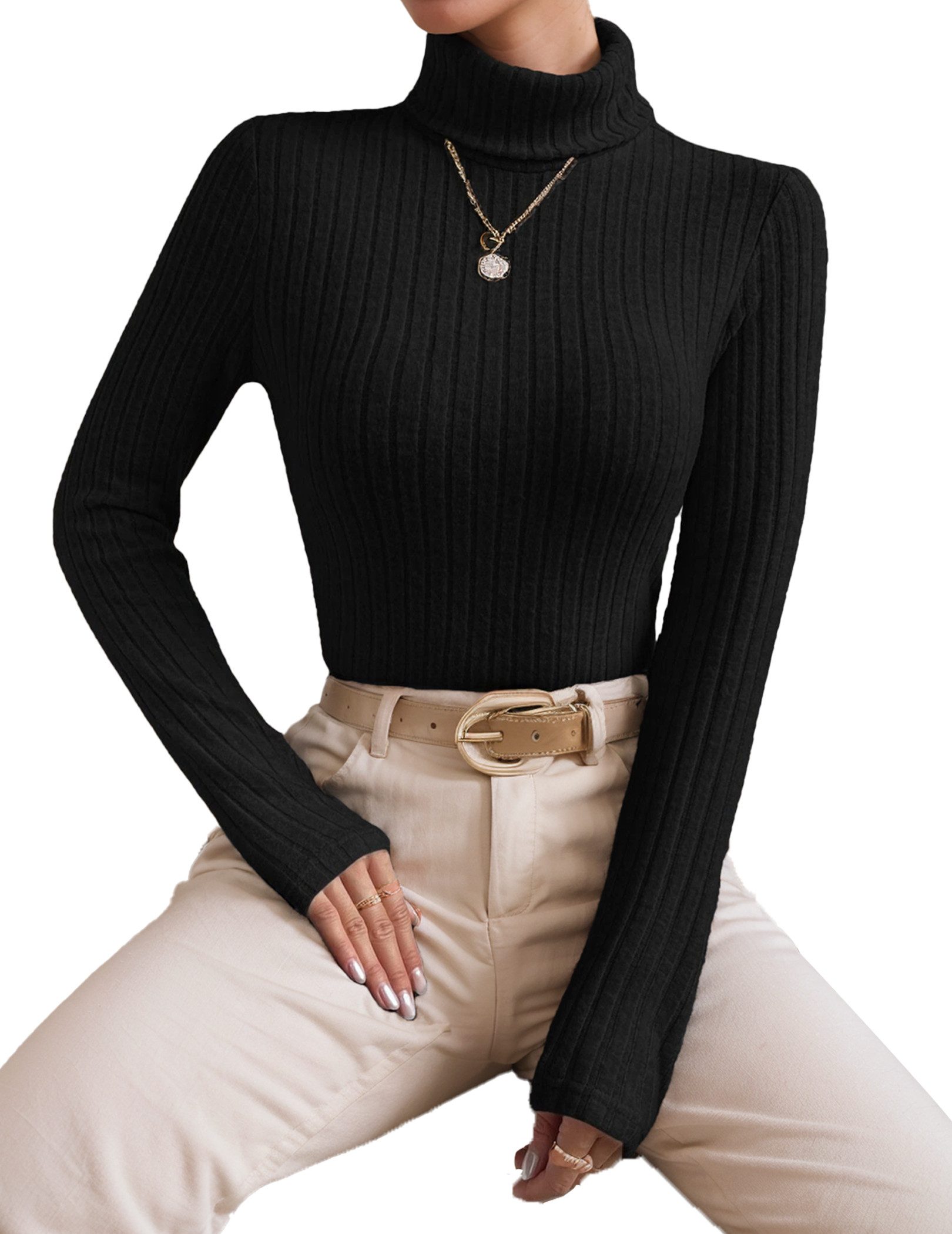 LUCKZON Rollkragenpullover Damen Rollkragen Langarmshirts mit günstig online kaufen