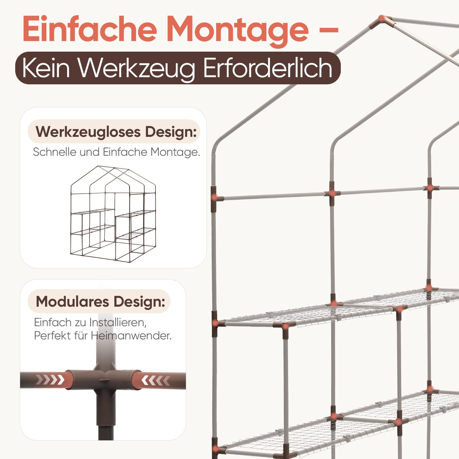 Sekey Gewächshaus Begehbares Foliengewächshaus mit 8 Regalebenen, Treibhaus für Garten, 145 x 145 x 200 cm Tomatenhaus Winterfest Gewächshaus mit Tür, Fenster