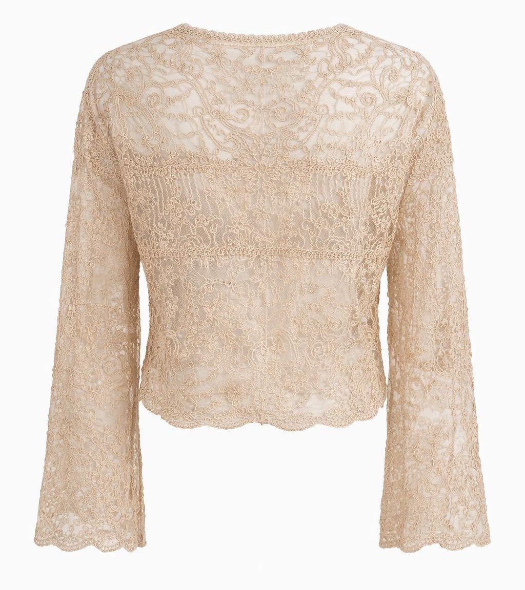 Mississhop Spitzenbluse Damen Spitzenbluse kurz mit Knopfleiste – Boho Spitze Bluse S/M